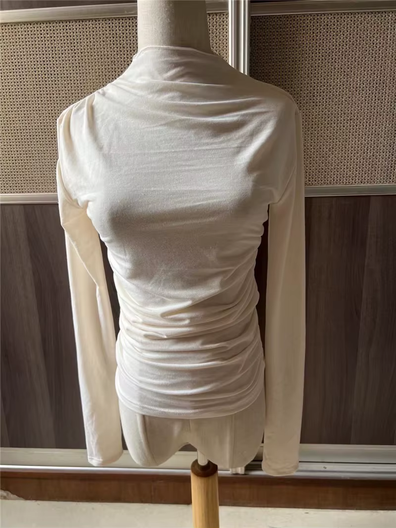 Fashion Lady'S Shirt Solid Color Slim Long Sleeve Designer T-Shirt Pleated Blouse Shirts for Women