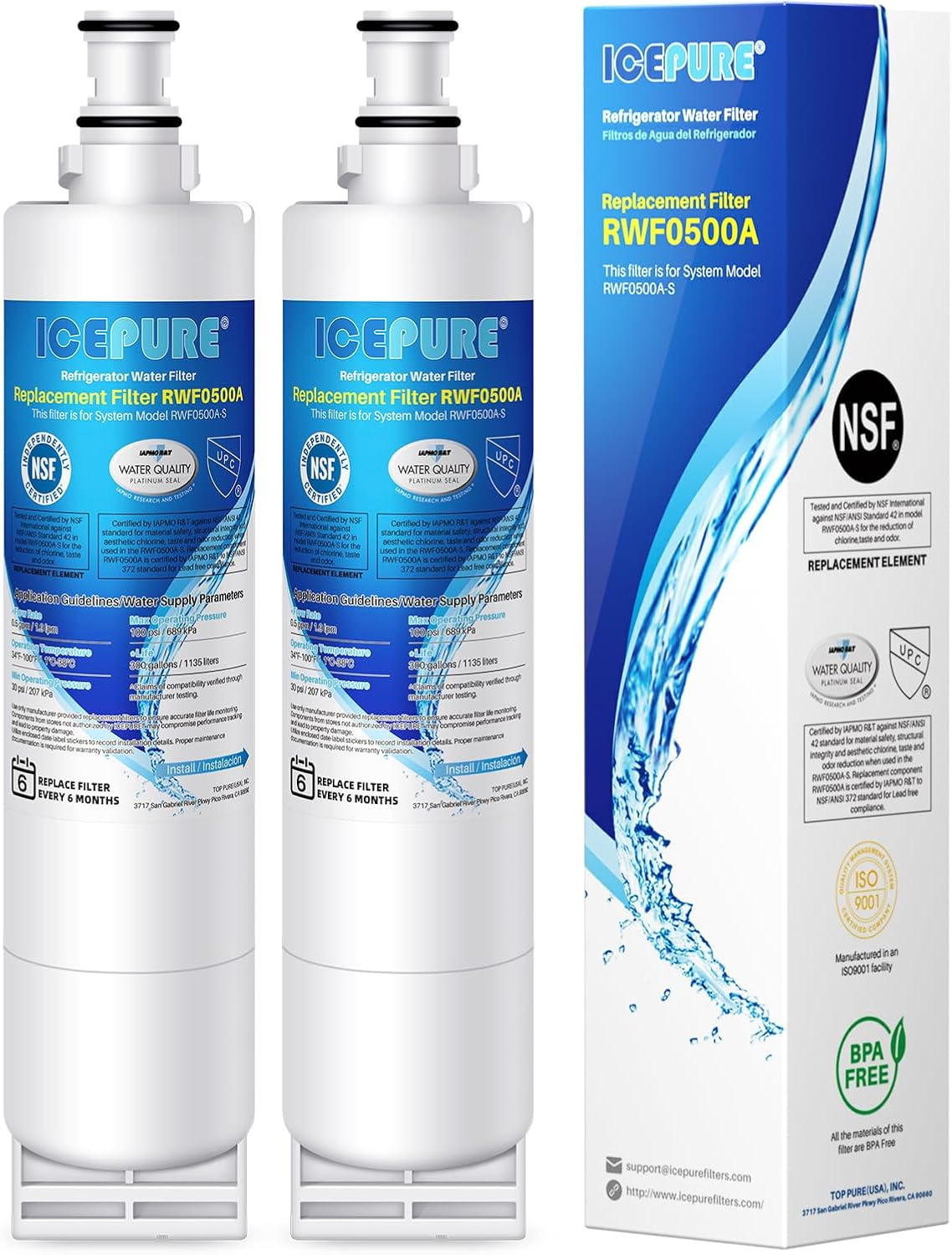 4396508 Refrigerator Water Filter Replacement for EveryDrop Filter 5, EDR5RXD1, Whirlpool 4392857, NL300, 4396510, 4396509, 4396547, LC400V, 4396510p, WF-NLC240V,PNL240V, 2PACK