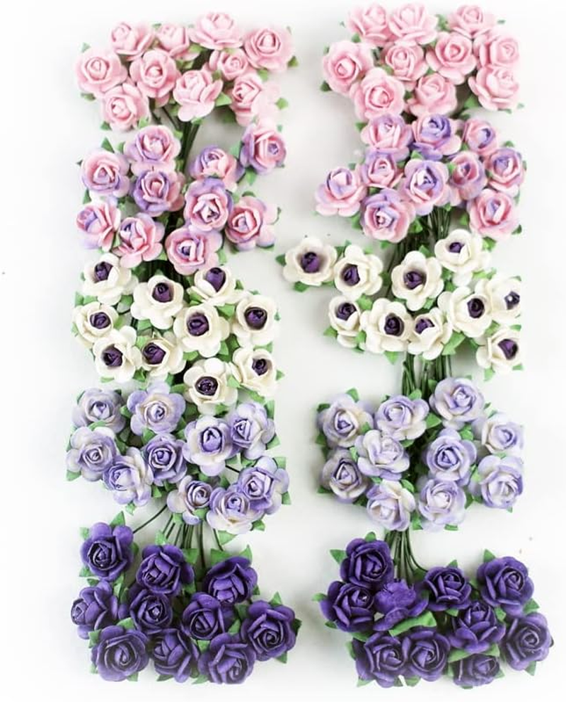 100 pcs Mini Rose Mixed Violoet Two Tone Color Mulberry Paper Flower