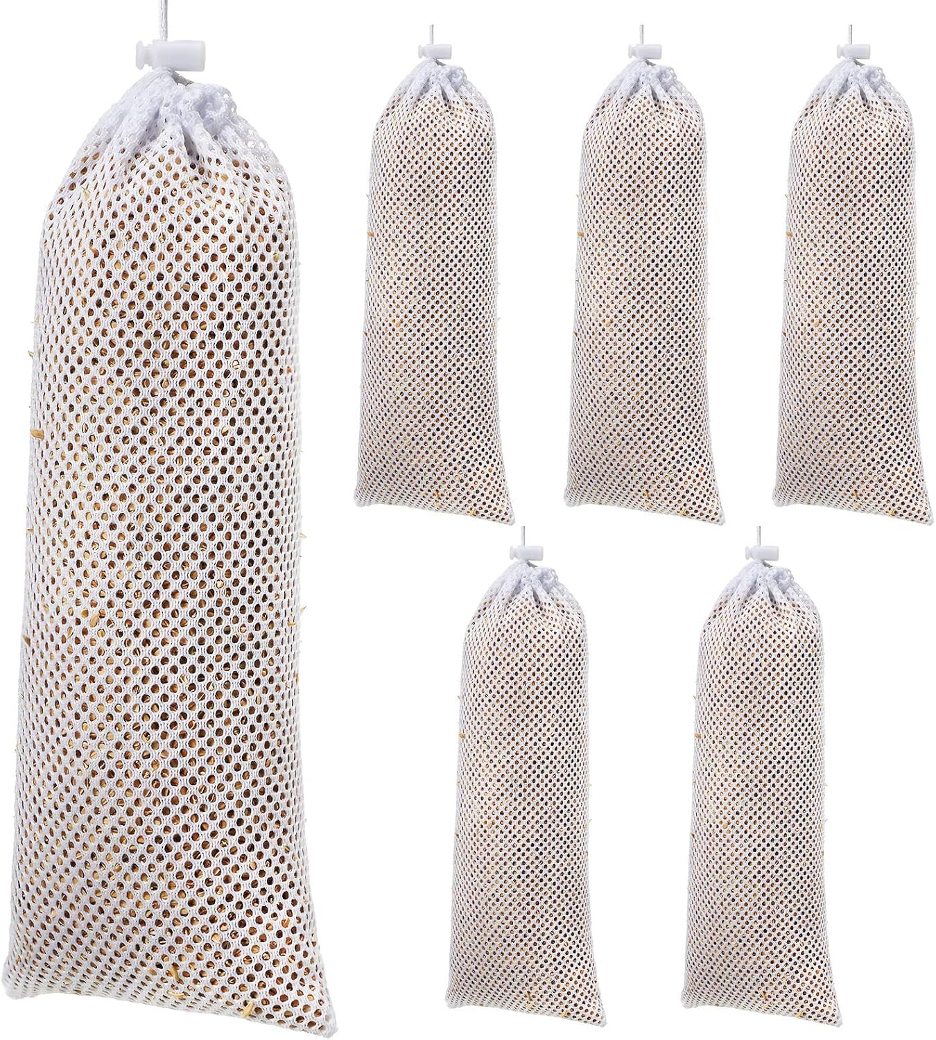 Weewooday 6 Pieces Finch Sock Feeder, Thistle Seed Sock Bird Feeder, Instant Seed Sack Hanging Bird Feeders for Outdoors Garden Yard Wild Birds, 4.7 X 11 Inch (White)