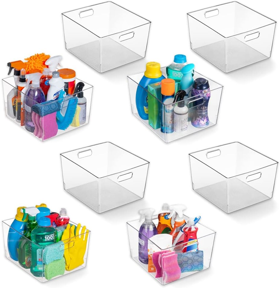 Clear Plastic Storage Bins – XL 8 Pack Perfect Kitchen or Pantry Organization Fridge Organizer and Storage Bins, Cabinet Organizers