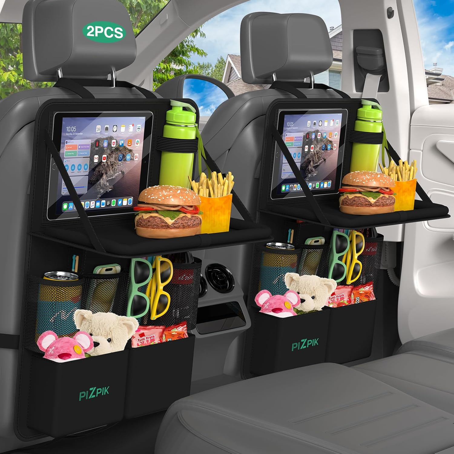 Auto Organizer,2 Große Rückenlehnenschutz,Autositz Organizer Kinder Mit Klapptisch, 12 Taschen,Wasserdichter Rücksitzschutz Für Kinder, Auto Reisezubehör Organizer (Schwarz, 2 Stück)