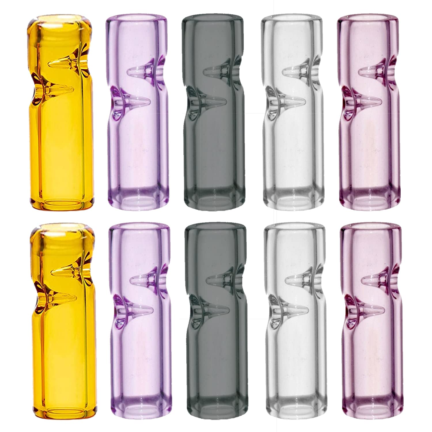 Reusable Glass Rolling Tips for Cigarette Filter, Ø10Mm Outer Diameter Ø7Mm ID 35Mm Length round Mouth Tips for Rolling Paper, 5 Colors 10 Pieces Easy to Clean