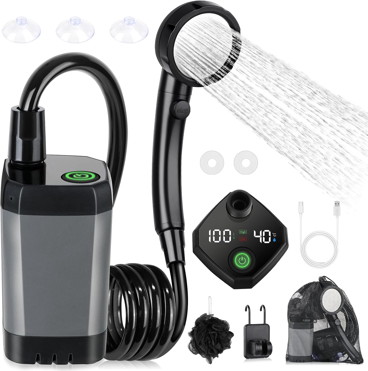 Oreilet Portable Camping Shower – Rechargeable Battery Pump With LED Display, 6000mAh For Outdoor Use