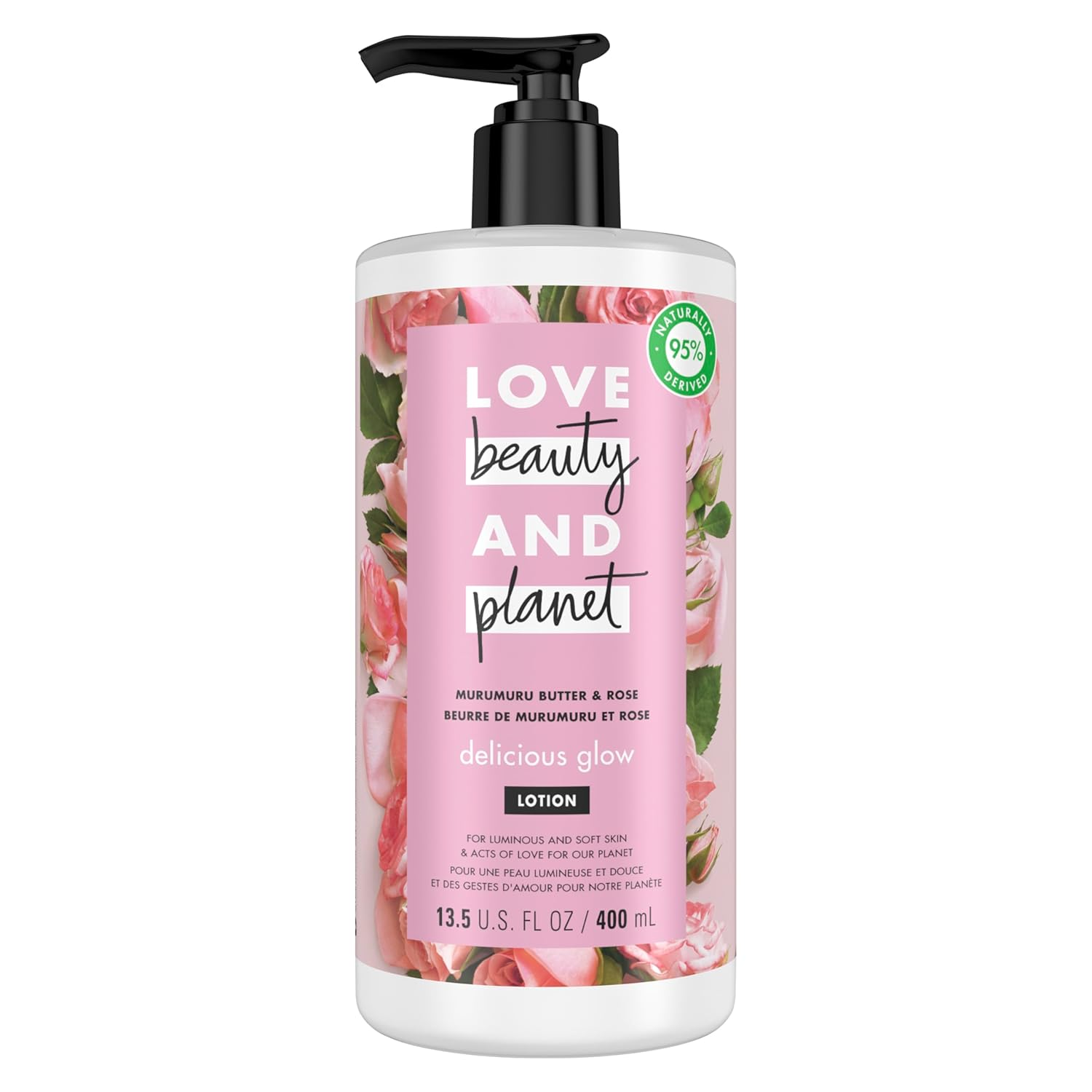 Love Beauty and Planet Delicious Glow Body Lotion Murumuru Butter & Rose for Soft, Glowing Skin Natural Ingredients, Plant-Based Moisturizers, Vegan, Cruelty-Free 13.5 Oz