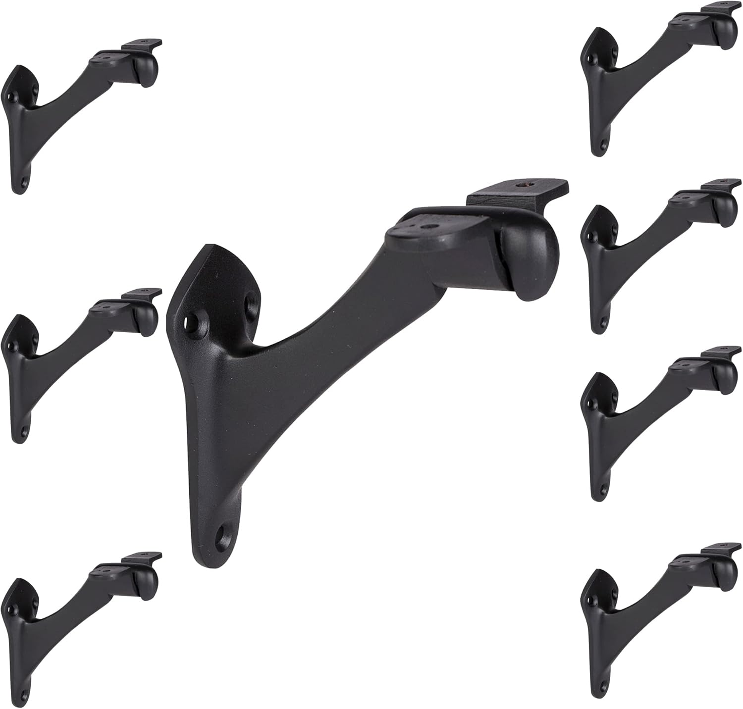 Set of 8 Heavy Duty Metal Handrail Brackets - Cast Iron Hand Railing Brackets for Stairs - Black Powder Coat Steel Banister Support for Indoor, Outdoor Stairway Mounting Hardware Included
