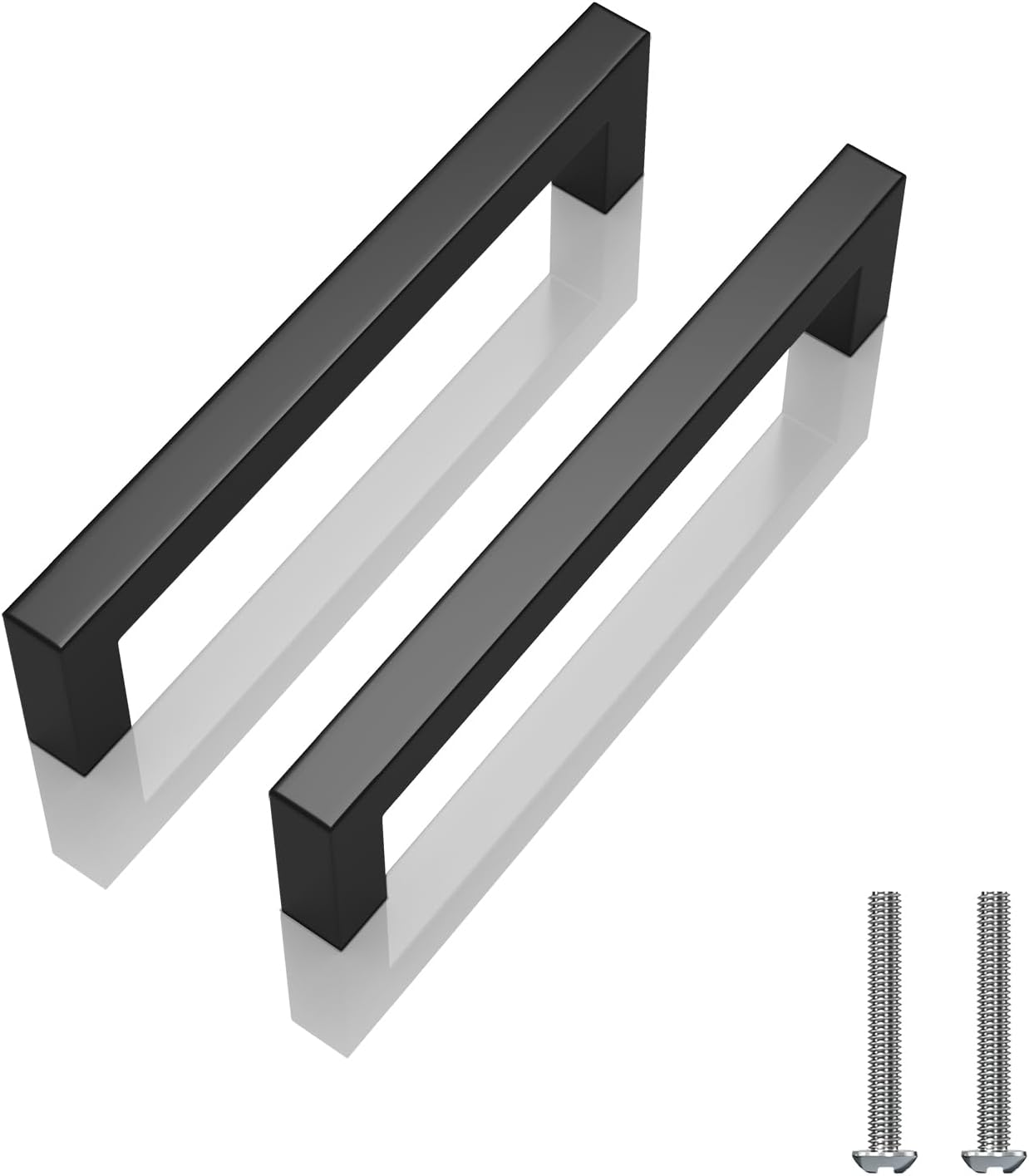 10 Pack 5 inch (128mm) Hole to Hole Matte Black Cabinet Pulls Stainless Steel Square Kitchen Cabinet Handles - Poignee Armoire Cuisine