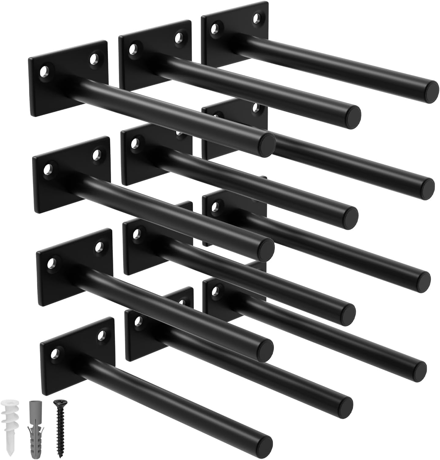 12-Pack 6 Inch Floating Shelf Brackets, Hidden Shelf Bracket for Wood, Concealed Blind Shelving Support,Invisible Black Coated Brackets for DIY Decorative,Fit for Kitchen, Bathroom,Study Room