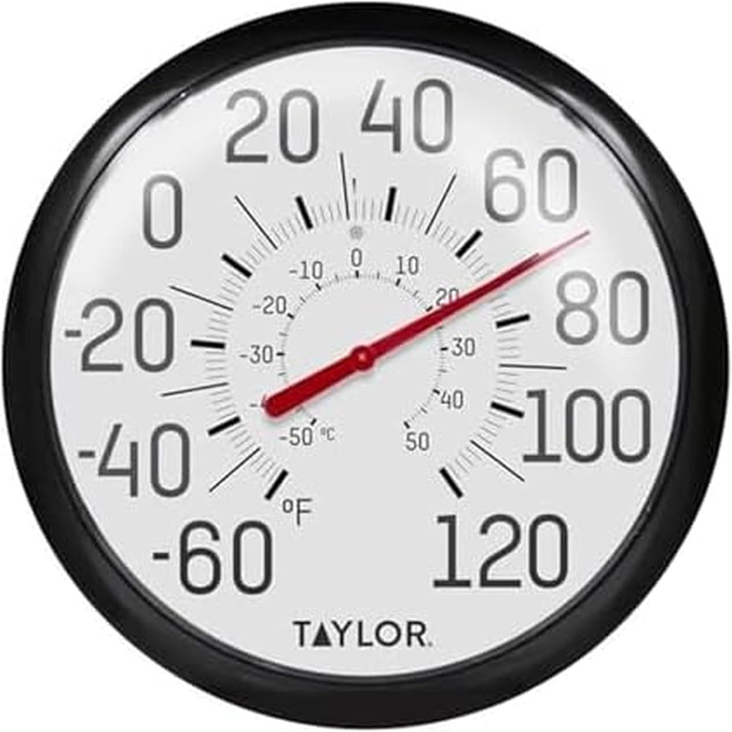 Taylor Big and Bold Wall Thermometer, Indoor Outdoor Thermometer, Wireless Thermometer with Easy to Read Numbers for Patio, Pool, and Indoor Areas, 13.25-Inch, Black