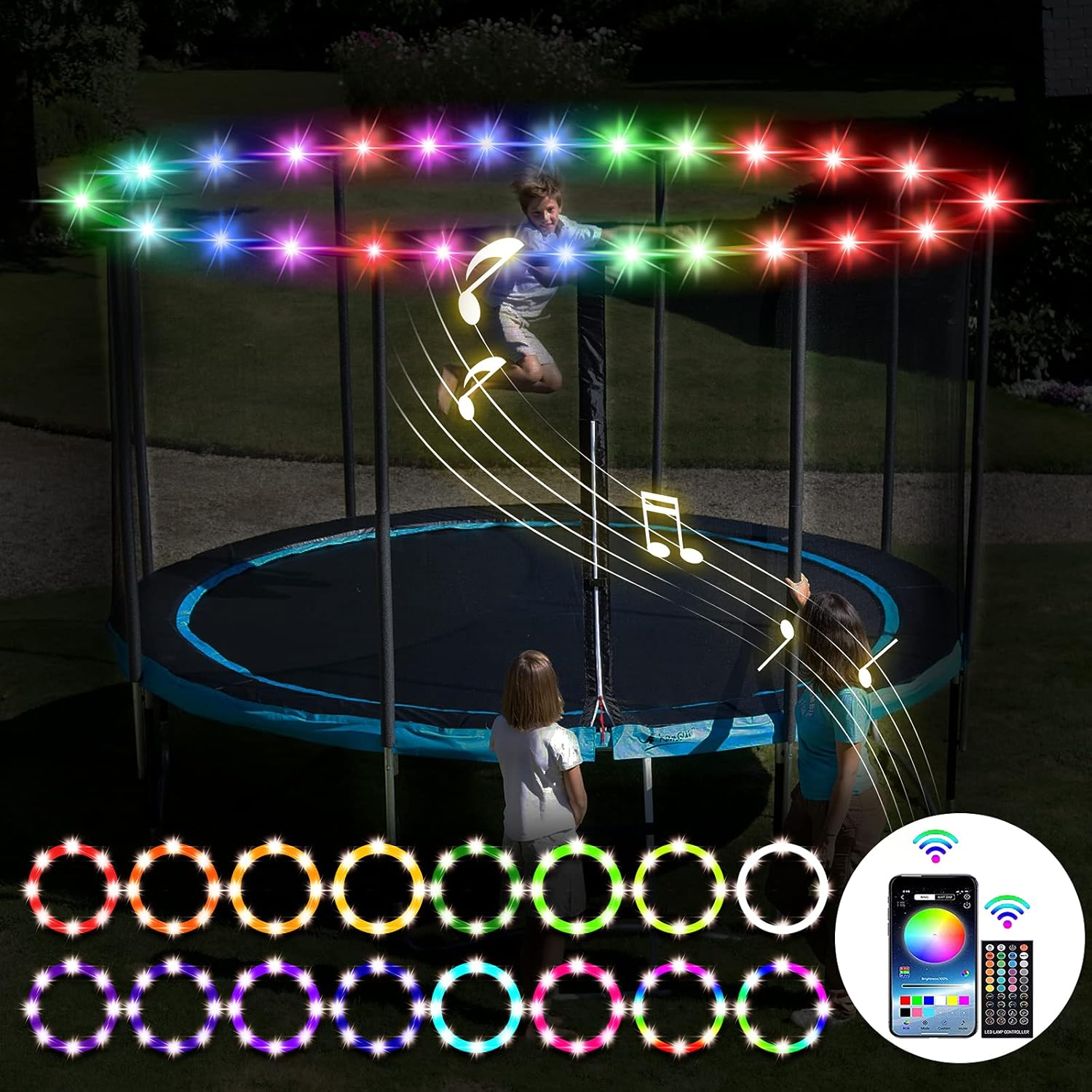 Trampoline Lights, Waterproof LED Lights for 16Ft 15Ft 14Ft 12Ft 10Ft Trampoline