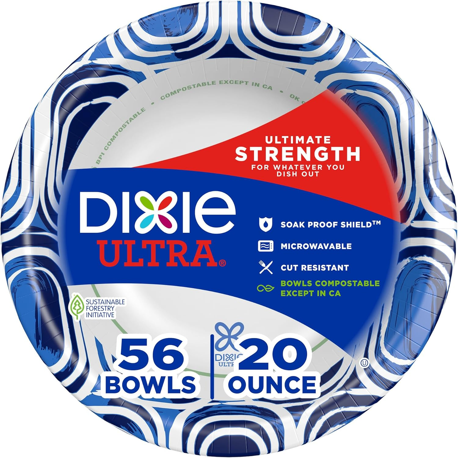 , Large Paper Bowls, 20 Oz, 56 Count, Microwave Safe, Compostable, Disposable Bowls Great for Breakfast, Lunch, and Dinner Meals