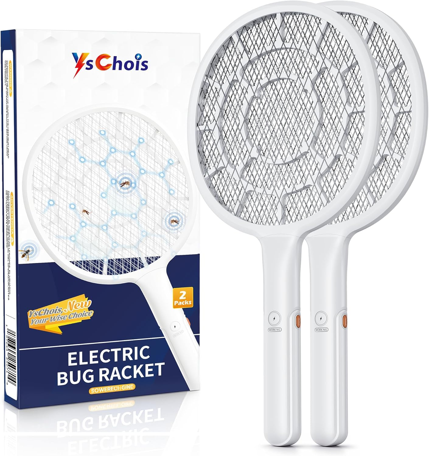 Electric Fly Swatter, Bug Zapper, Mosquito Zapper Racket | Gold Zone Voltage, Densest 3 Mm Mesh, Apple-Like Weight - AA Battery Powered (Not Incl.) - Indoor & Outdoor, Pro Swat Tips, 2 Packs