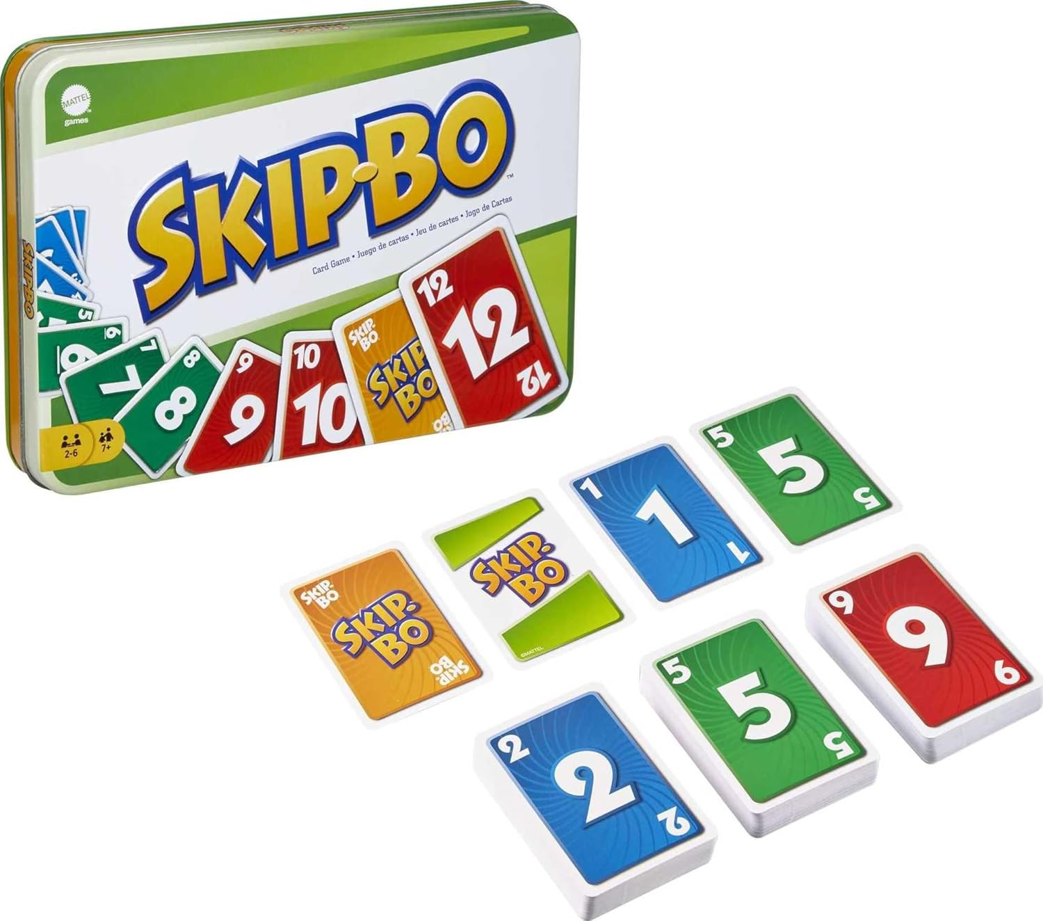 ​Skip Bo Card  in Decorative Tin with 162 Cards, Sequencing Family  for 2 to 6 Players, Kids Gift for Ages 7 Years & Older ( Exclusive)