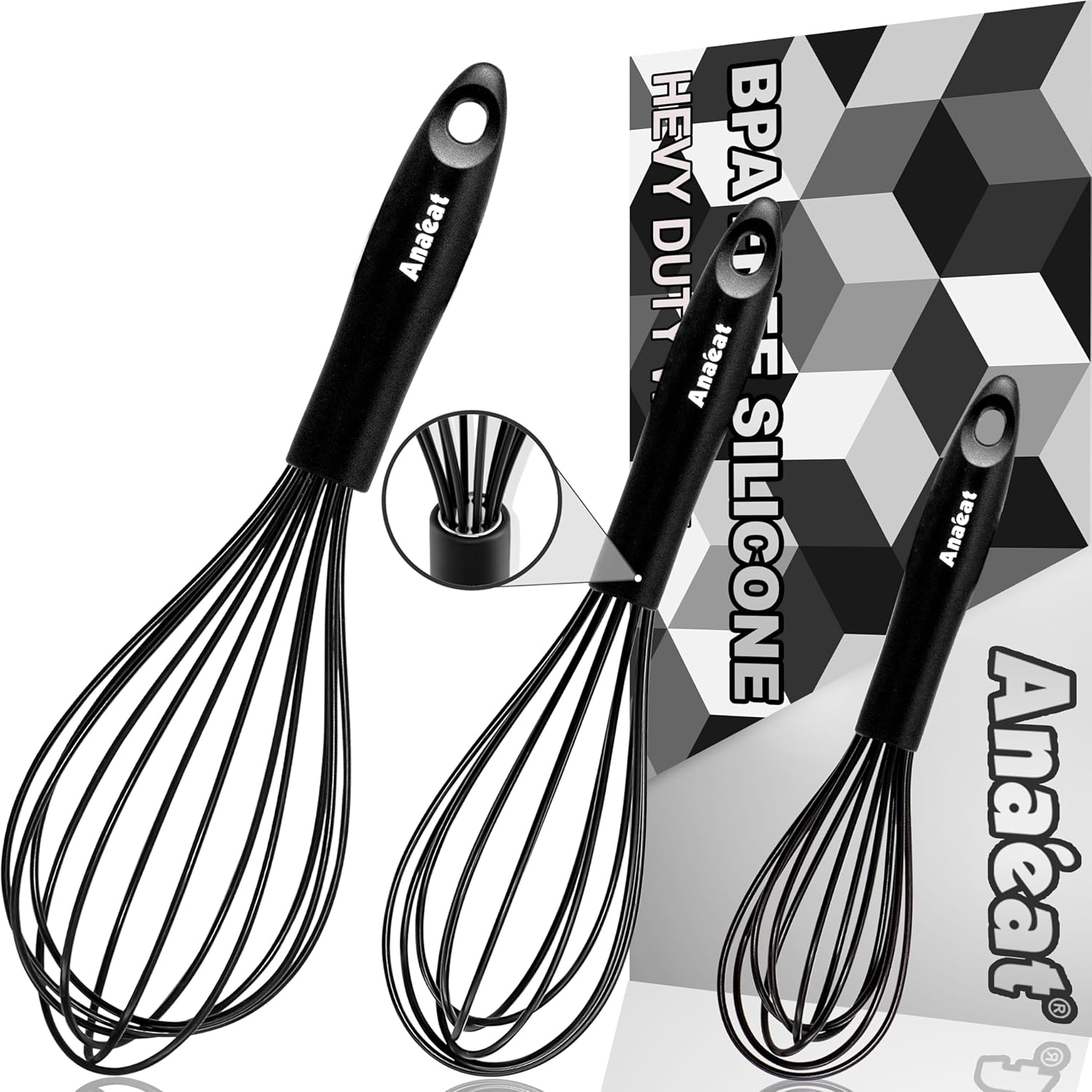 Anaeat Silicone Balloon Whisk, Perfect for Non-Stick Cookware, Milk and Egg 