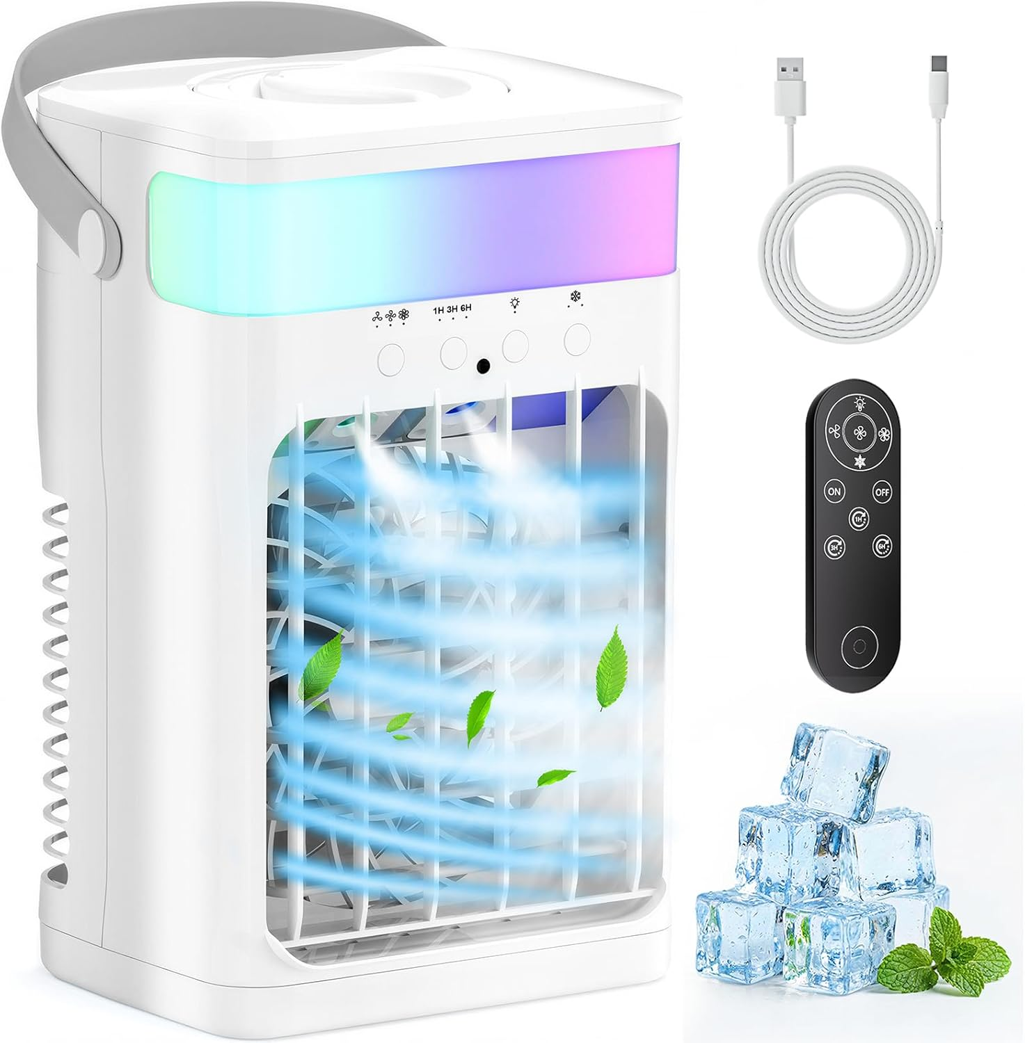 Portable Air Conditioner Cooler 1600ML Tank LED Lights