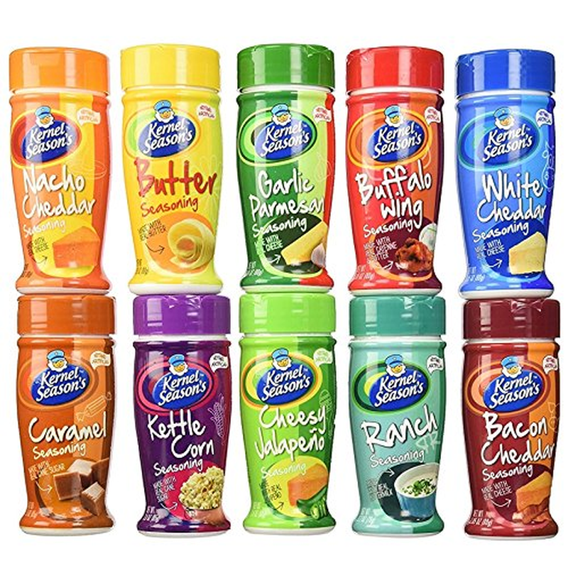 Popcorn Seasoning Large Sampler Pack 2.7Oz Container (Variety Pack of 10 Different Flavors)