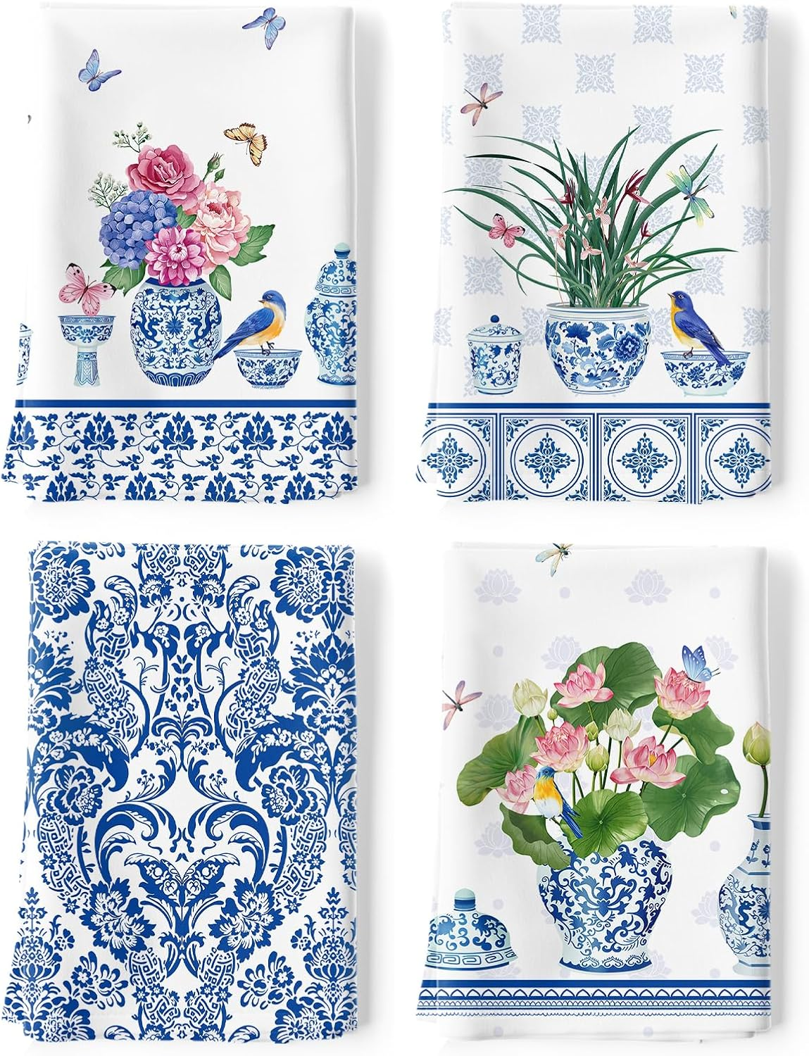 Flower Bird Tea Towels, Spring Summer Cotton Kitchen Towel 18.9×27.5 Inch, Quick Drying Dish Cloth for Party Anniversary Holiday Decoration Housewarming Gifts