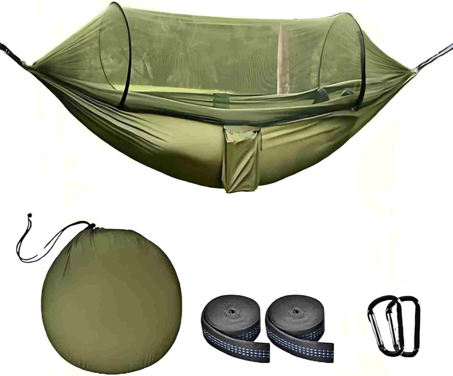 Camping Hammock with Mosquito Net, Lightweight Portable Double & Single Hammock Tent with 2 Tree Straps, Parachute Nylon Hammock for Outdoor Backpacking Beach Backyard Patio Hiking, Arm Green
