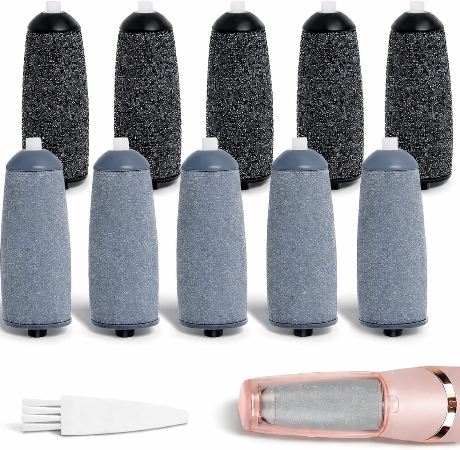 10 Pack Replacement Roller Refills Compatible with Finishing Touch Flawless Pedi Electric Tool File Include a Cleaning Brush (5 Coarse & 5 Fine Rollers)