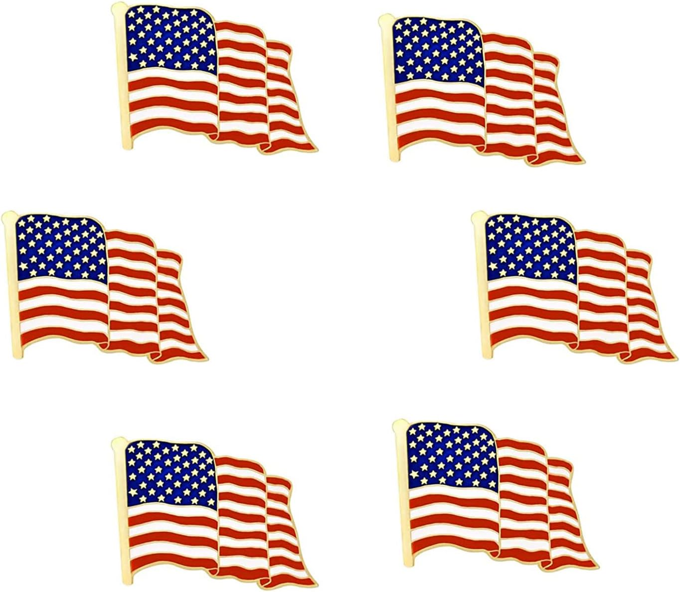 6Pack Set America Star Patriotic Flag Lapel Pins Bulk -1” Metal US Province Souvenir for Hat Bag Gifts