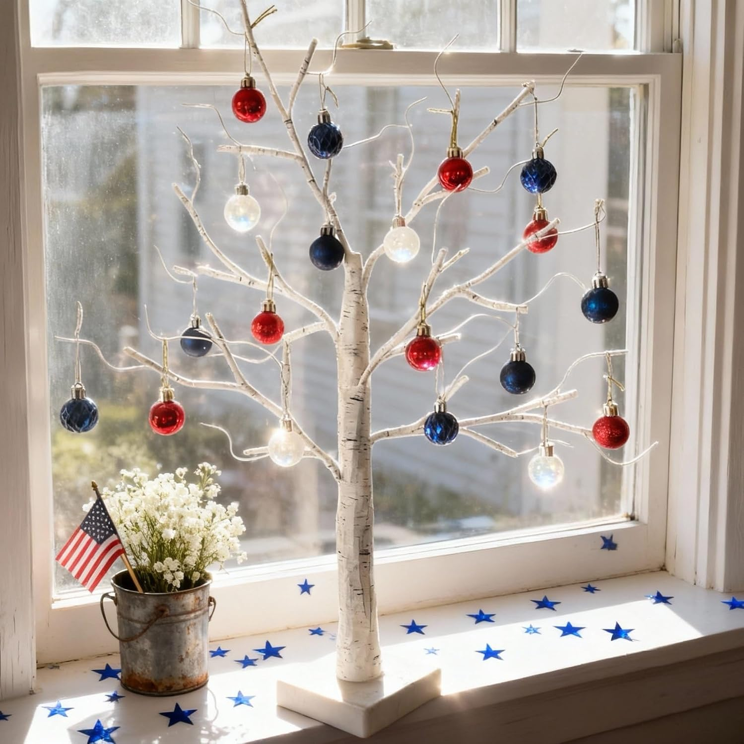 Mini Patriotic 4Th of July Tree Ornaments Decorations,30Ct 1.18 Inch Red White Blue Christmas Ornaments Set for Tree,Baubles for Memorial Day, Independence Day,Veterans Day, Flag Day