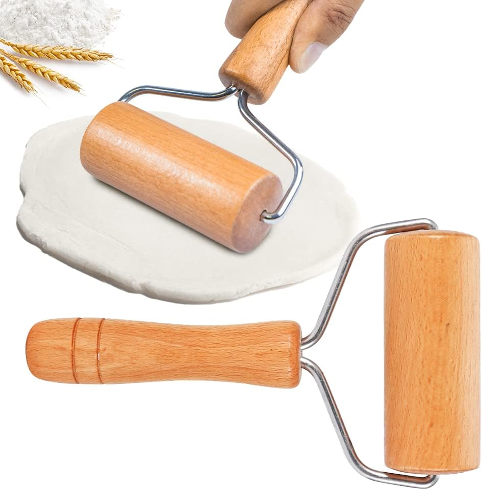 Small Rolling Pin, Wooden Dough Roller, Non-Stick Pizza Roller, Dough Baker Roller Set for Home Kitchen Baking Cooking(9.5Cm/3.74In)