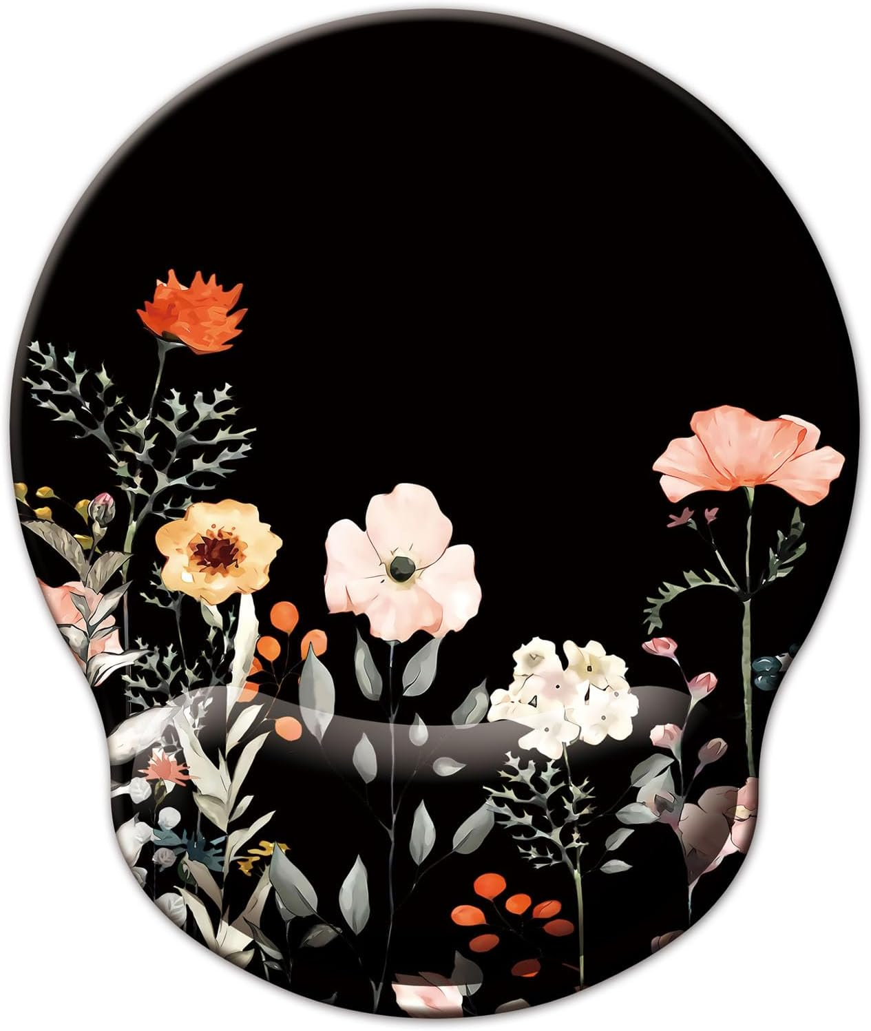 Mouse Pad with Wrist Support, Ergonomic Mouse Pad with Memory Foam Wrist Rest Cushion, Non-Slip Rubber Base Gaming Mice Pad for Home Office Computer Laptop, Flower Black