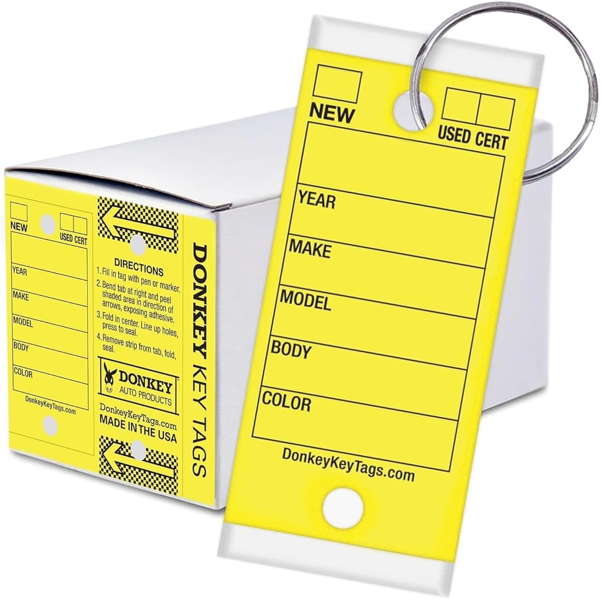 250 Pack Laminated Key Tags with Metal Rings Self Protecting Yellow Box