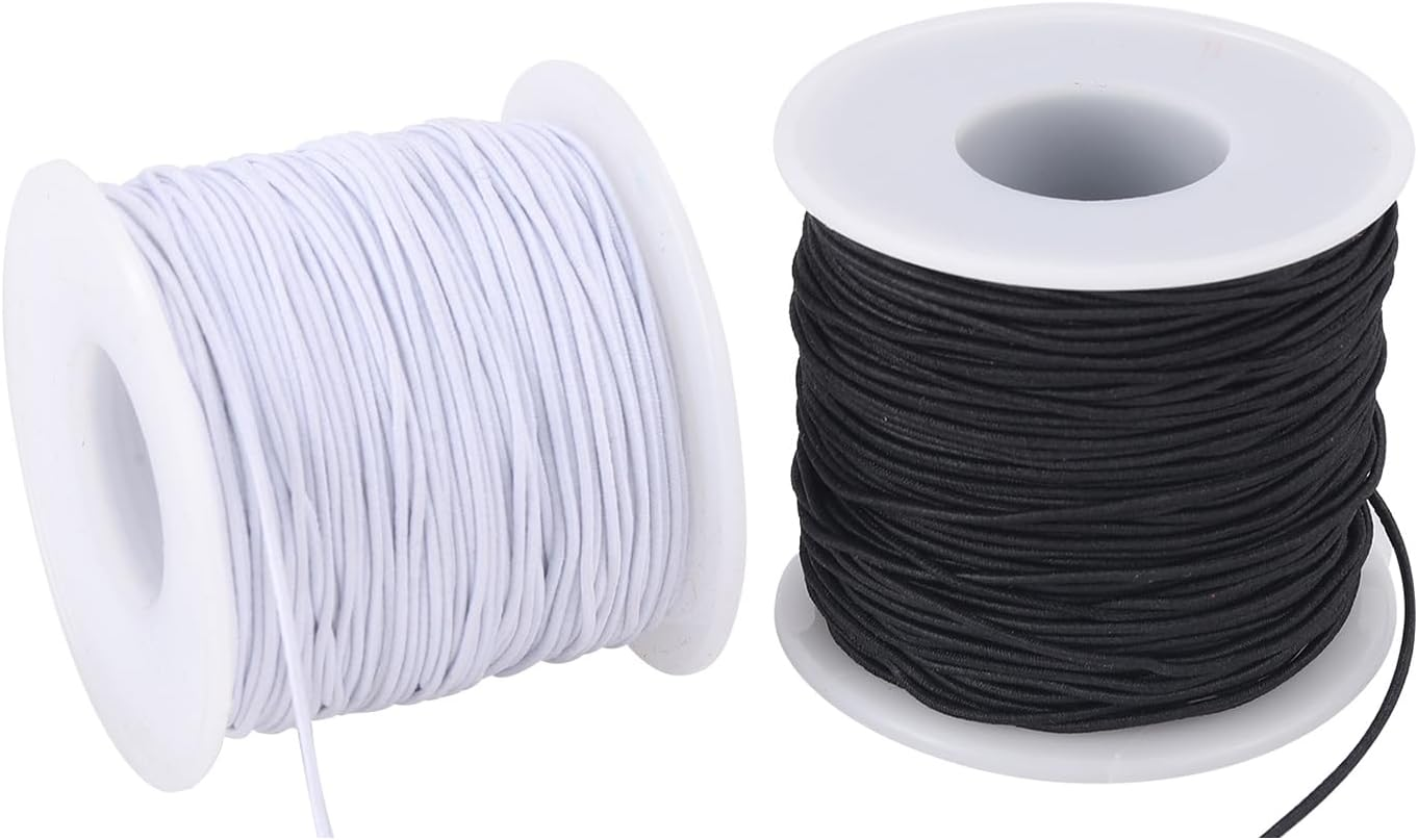 Stretchy String for Bracelets, 2 Rolls 0.8mm,1 mm,1.2mm,1.5mm,330 Feet Sturdy Elastic String Cord for Jewelry Making, Necklaces, Beading and Crafts (White Black (1.0mm))