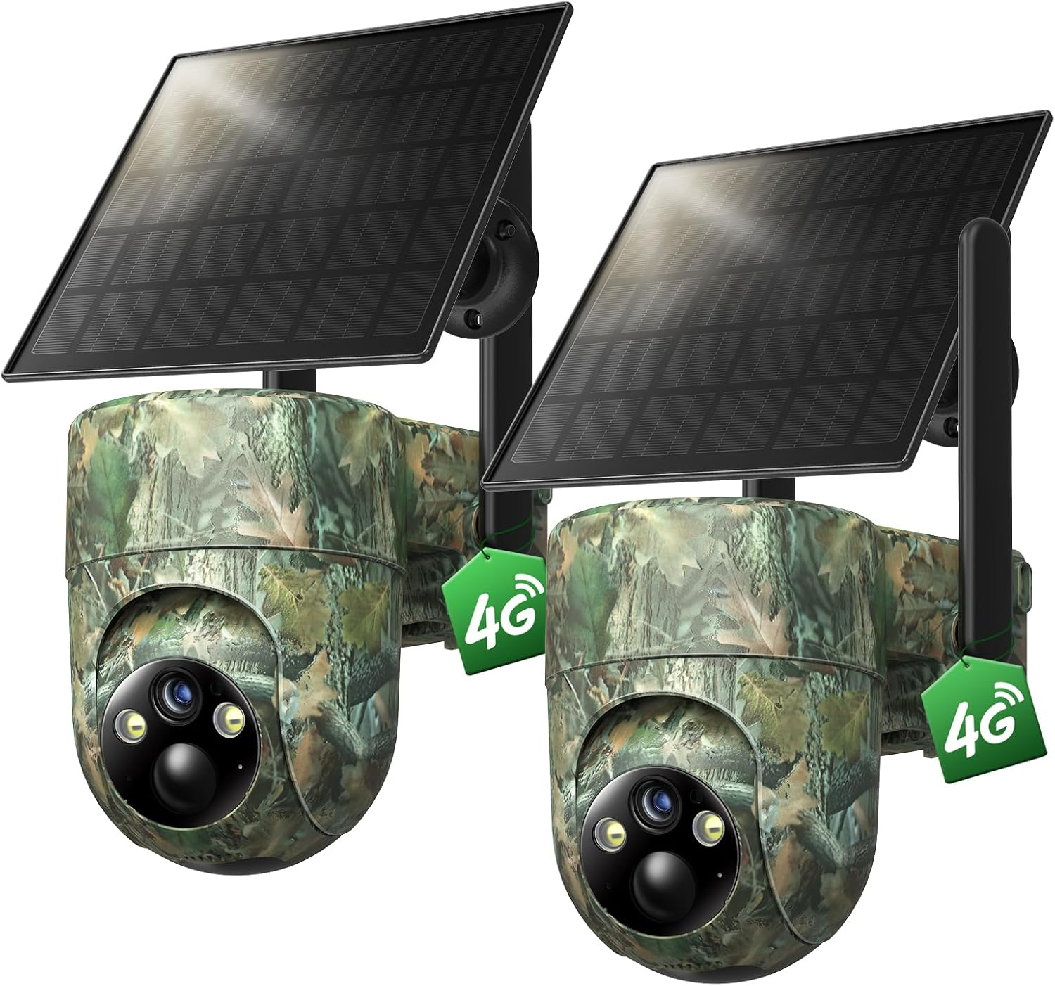 Cellular Trail Camera 2 Pack, 4G LTE SIM Card Included, Solar Game Cellular Camera, No Wifi, 360° Live Feed, 2K Color Night Vision Motion Activated, Remote Access, IP66 Waterproof for Wildlife