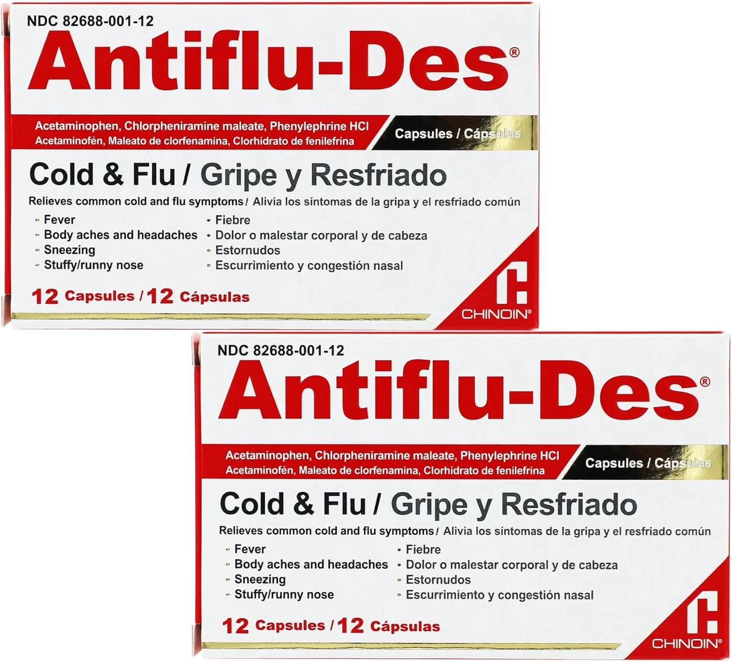 Cold and Flu Symptoms Relief, Fever Reducer, 2 Pack of 12 Caps Each, 2 Boxes