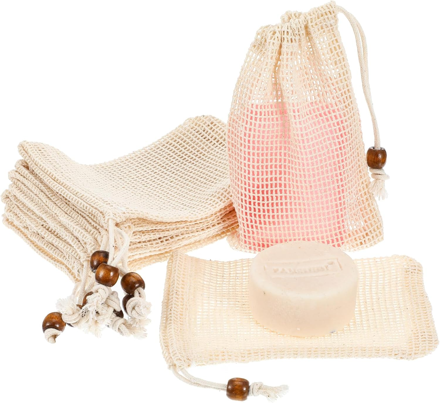 Bolsas de jabon 10 unidades de algodon puro malla exfoliante Jabonera de secado