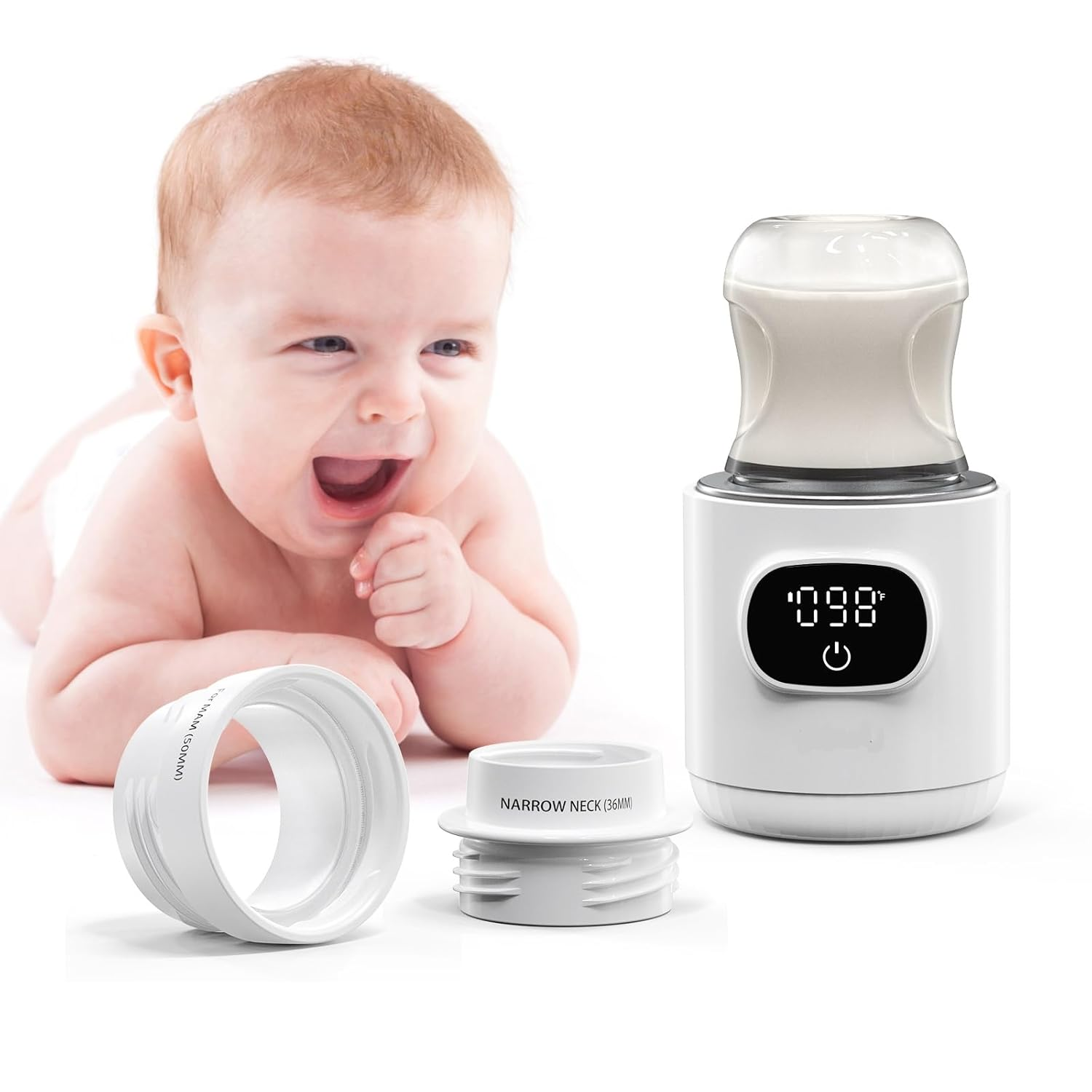 Bottle Warmer, Fast Heating Portable Bottle Warmer with 2 Adapters, Smart Temperature Control, LCD Display, Leak-Proof, Cordless Baby Bottle Warmer for Breastmilk or Formula