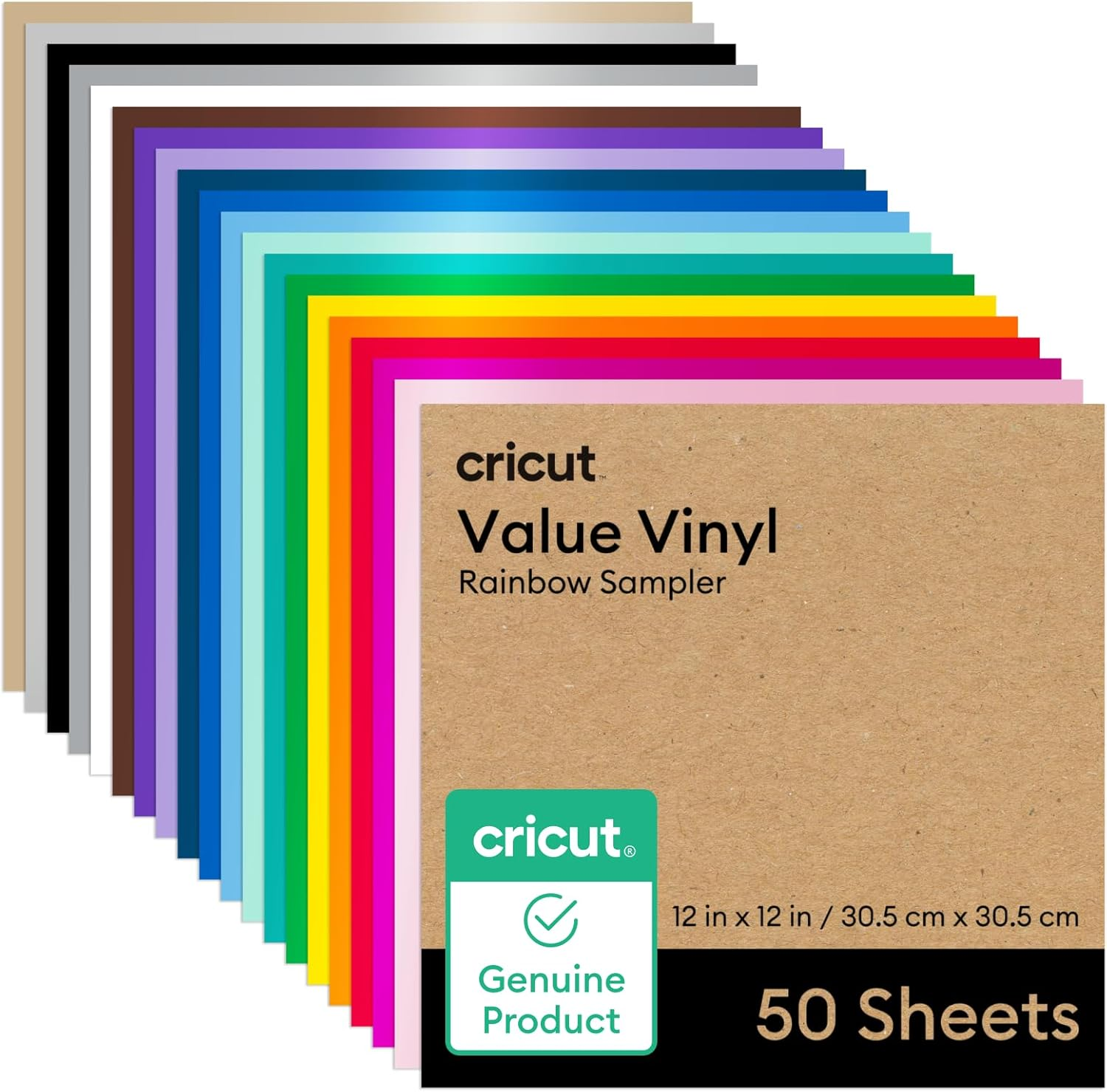 Value Permanent Vinyl - 50Ft Rainbow Sampler, 12In X 12In Sheets (50 Count)
