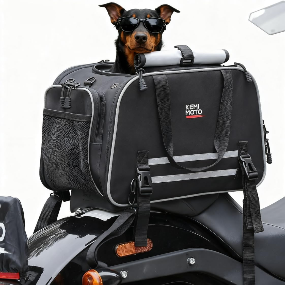Motorcycle Dog Carrier Expandable, Airline Approved Pet Carrier Shoulder for Small Dogs & Cats under 17 Lbs, 18X11X11 Inch Soft-Sided Travel Bag, Folding & Portable for Cruiser Touring