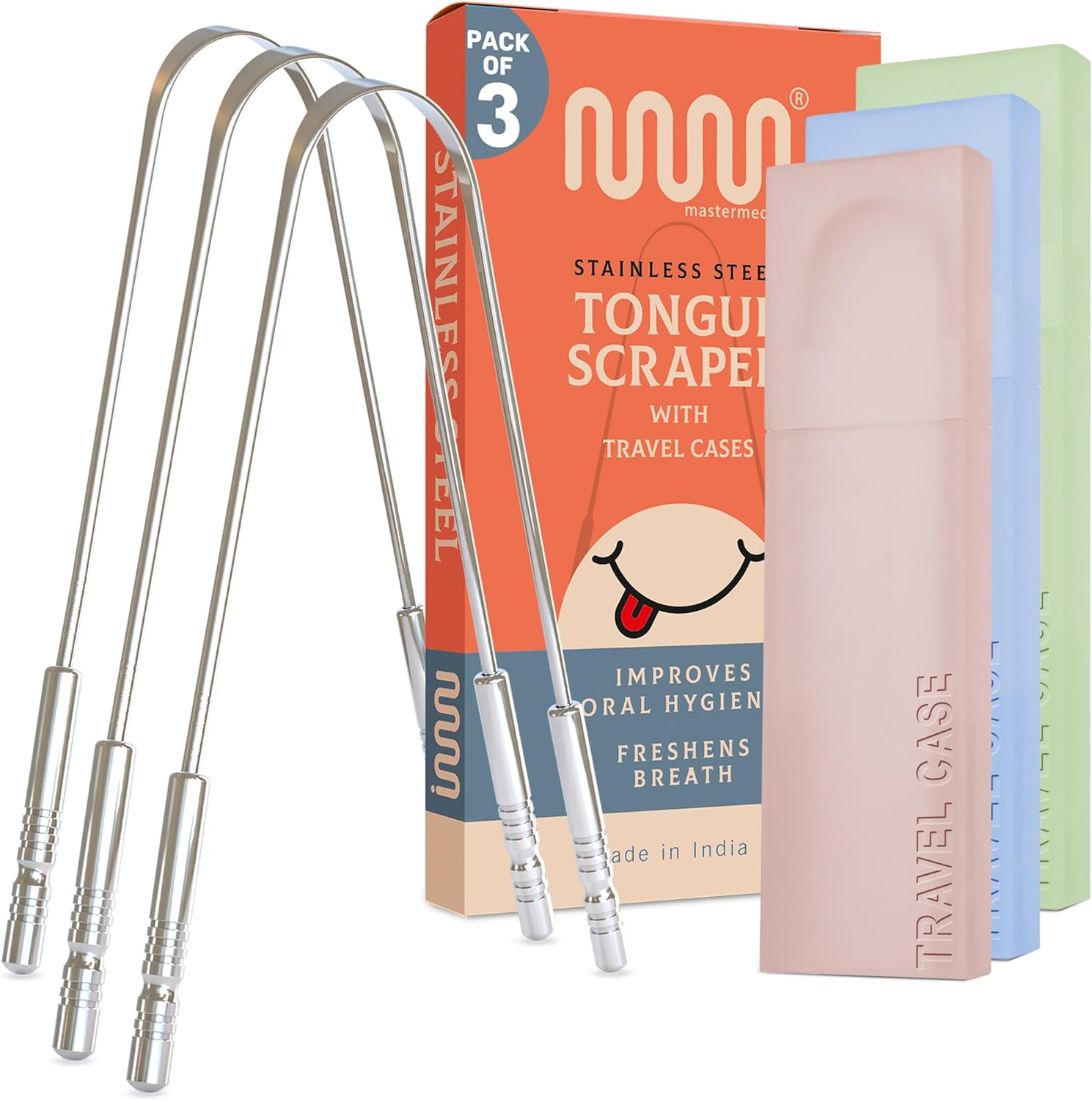 Mastermedi Tongue Scraper with Case Easy to Use Tongue Scraper for