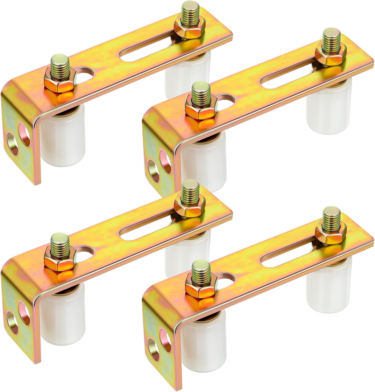 4 Pack Slide Gate Guide Roller Adjustable Dual Nylon Rollers with L Rear Post Bracket Sliding Gate Kit Support Assembly Rolling Hardware Kit, 2-5/16