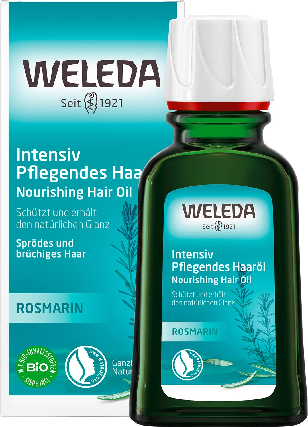 WELEDA Bio Rosmarin Haaröl - Naturkosmetik Intensivpflege Haarkur Mit Rosmarinöl Fördert Das Natürliche Haarwachstum & Eine Gesunde Kopfhaut. Haarpflege Für Sprödes & Brüchiges Haar (Vegan / 50Ml)