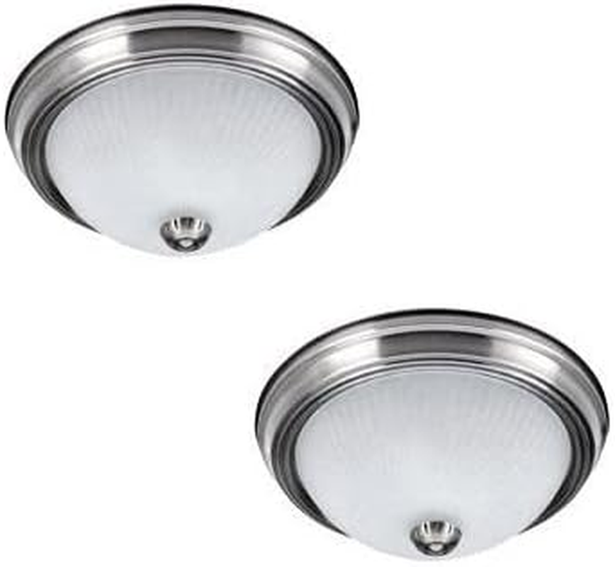 11-Inch Flush Mount Ceiling 2-Pack, Frosted Swirl Glass with Silver Finish, Classic Low Profile Lighting for Bedroom, Hallway, Entryway