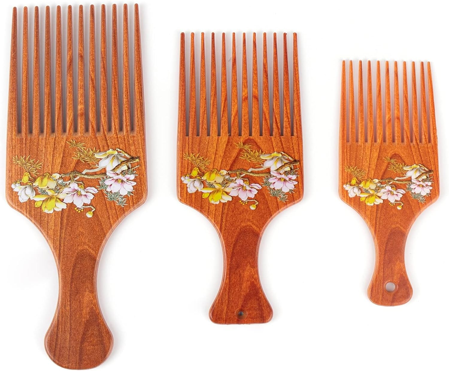 , 3 Pack Hair Pick Wooden Comb, Wide Tooth Afro Picks for Women/Men