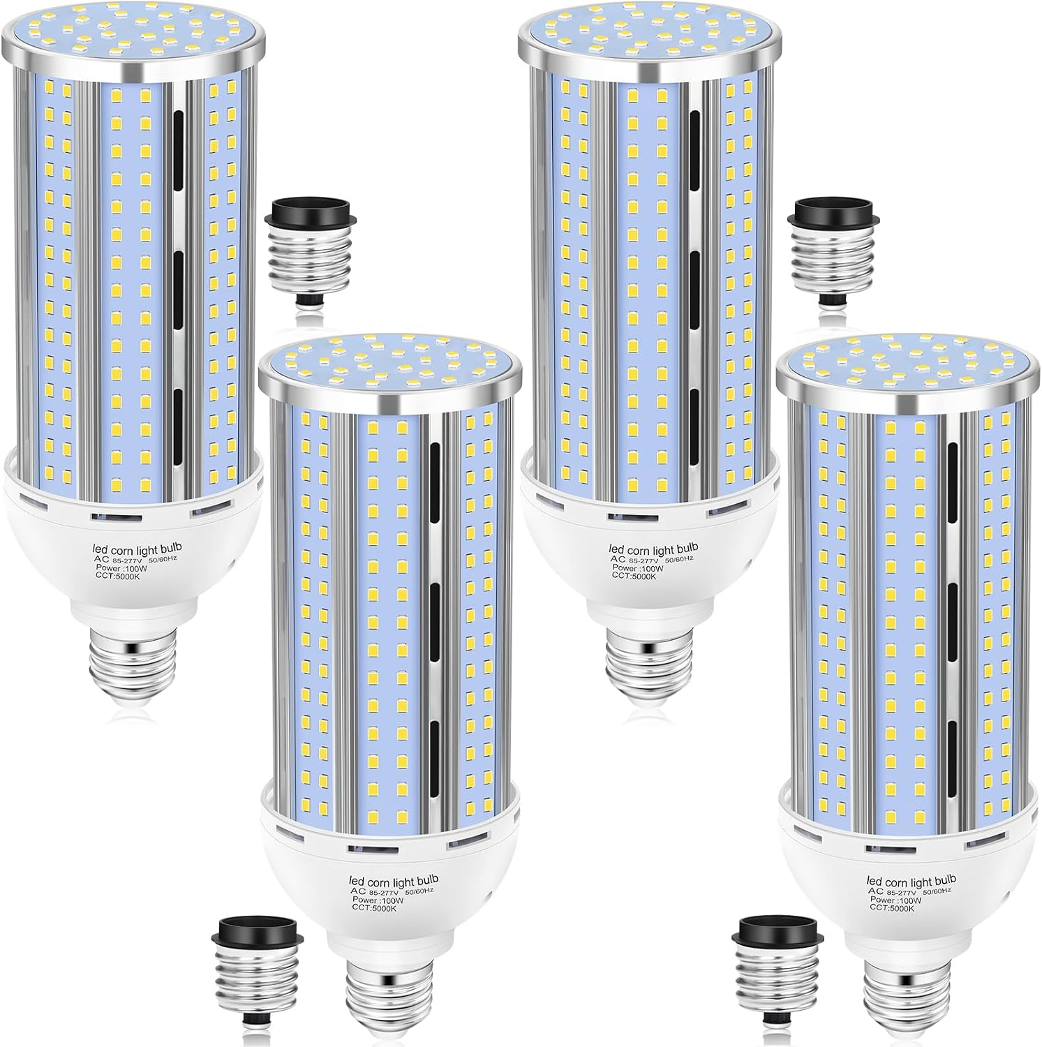 4 Pack 100W Corn LED Light Bulb Fanless,5000K Daylight(1000 Watt Equivalent) E26/E39 Large Mogul Base LED Cob Lamp 15,800LM for Outdoor Indoor Garage Warehouse Factory Workshop Street Backyard