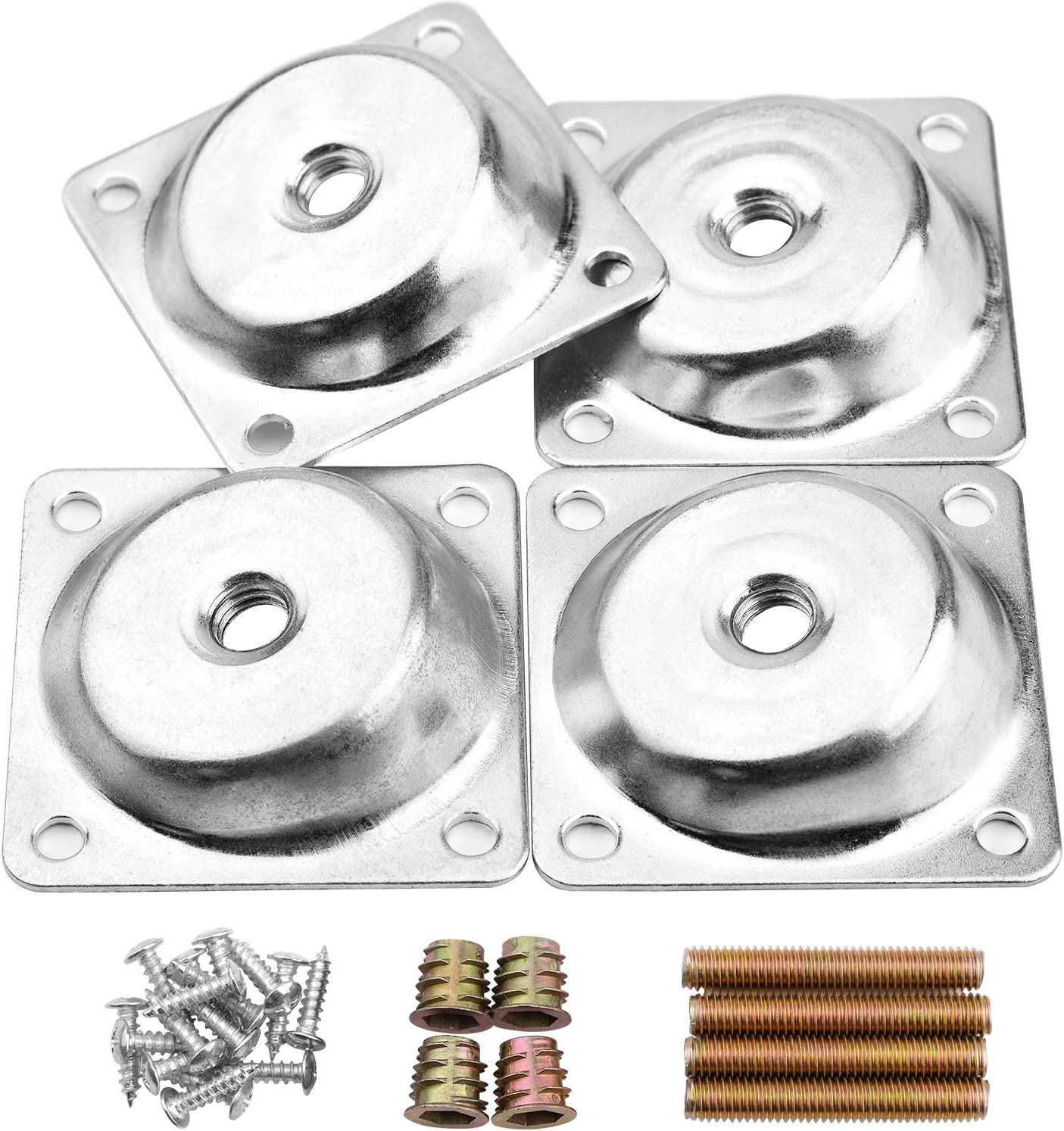 14 Degree Angled Leg Mounting Plates Furniture Table Leg Attachment Plates Brackets T-Plate M8 Sofa Legs with Hanger Bolts,Converters, Screws,Full Set of 4