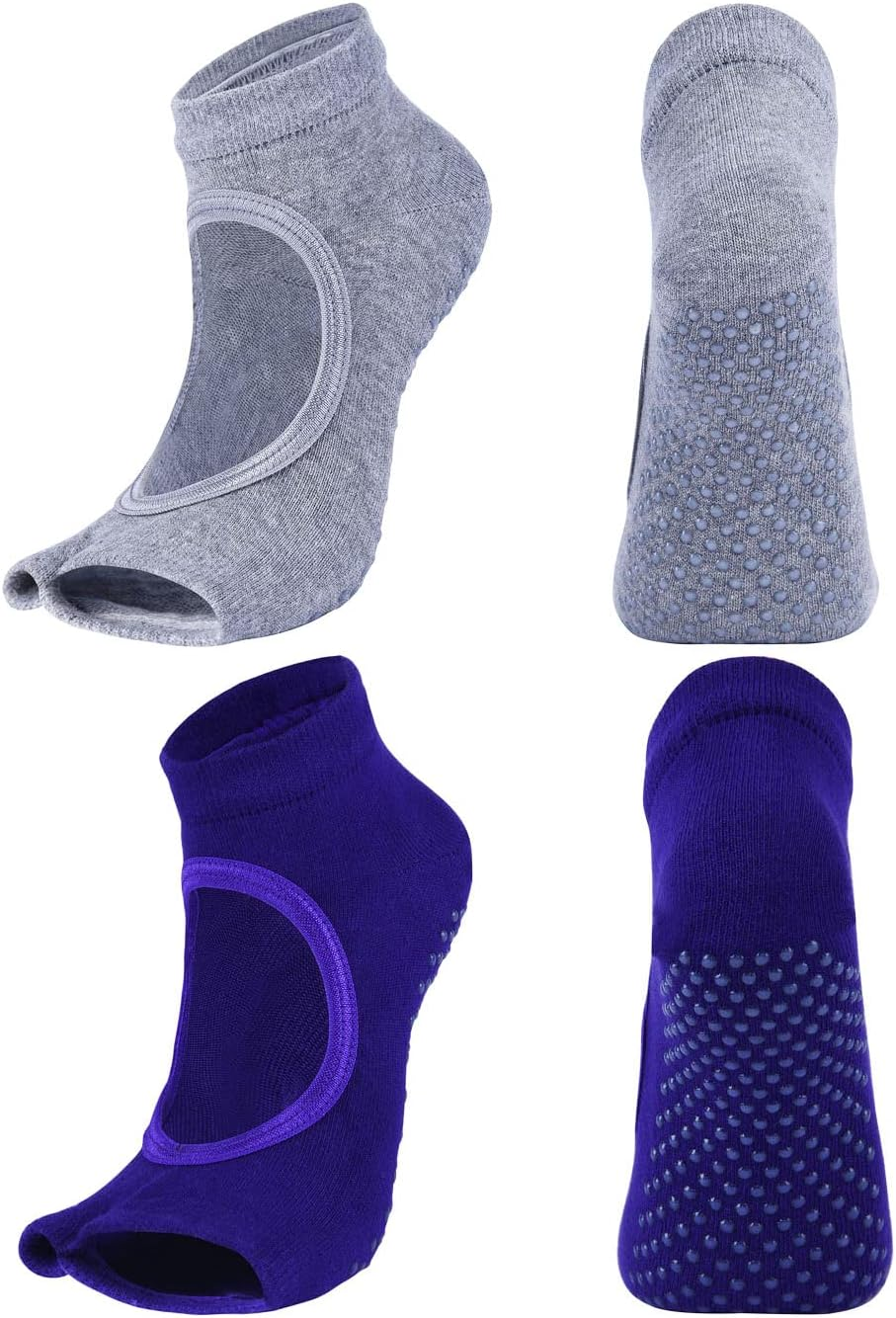 LEMON GIRL 2/3 Pairs Non-Slip Yoga Socks for Women Toeless Pilates Socks Ideal for Yoga Pilates US 5-9.5