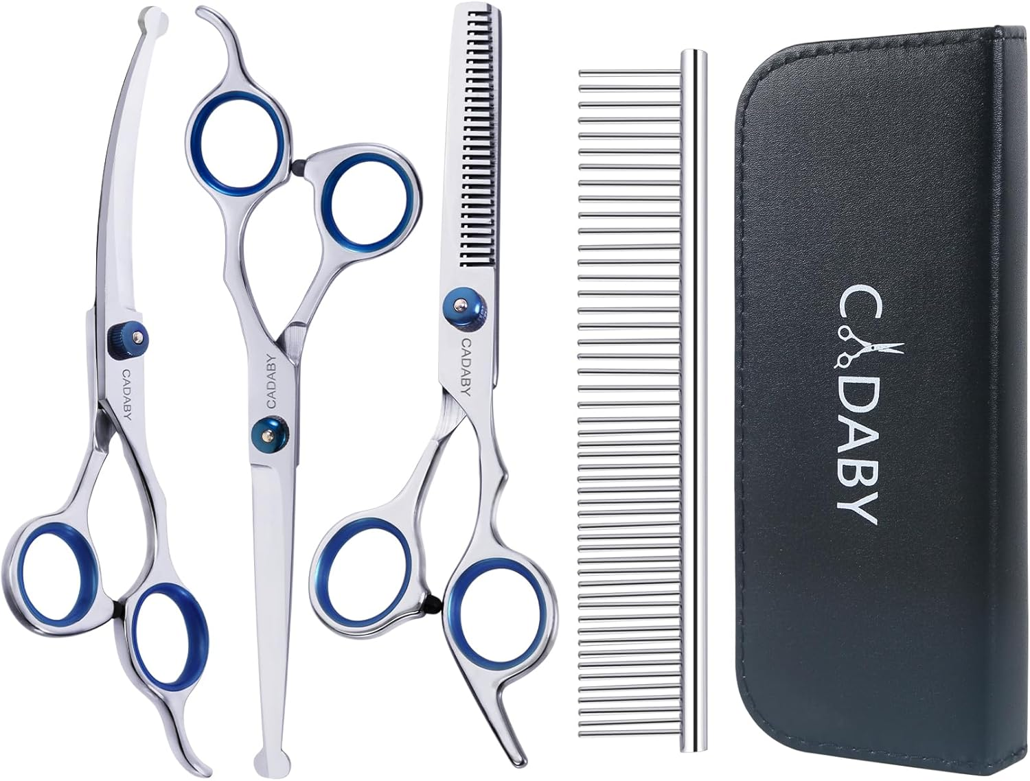 Dog Grooming Scissors with Safety round Tips,5 in 1 Dog Grooming Scissors Kit, 4CR Stainless Steel Professional Pet Grooming Shears for Dog, Cat,Sharp and Sturdy