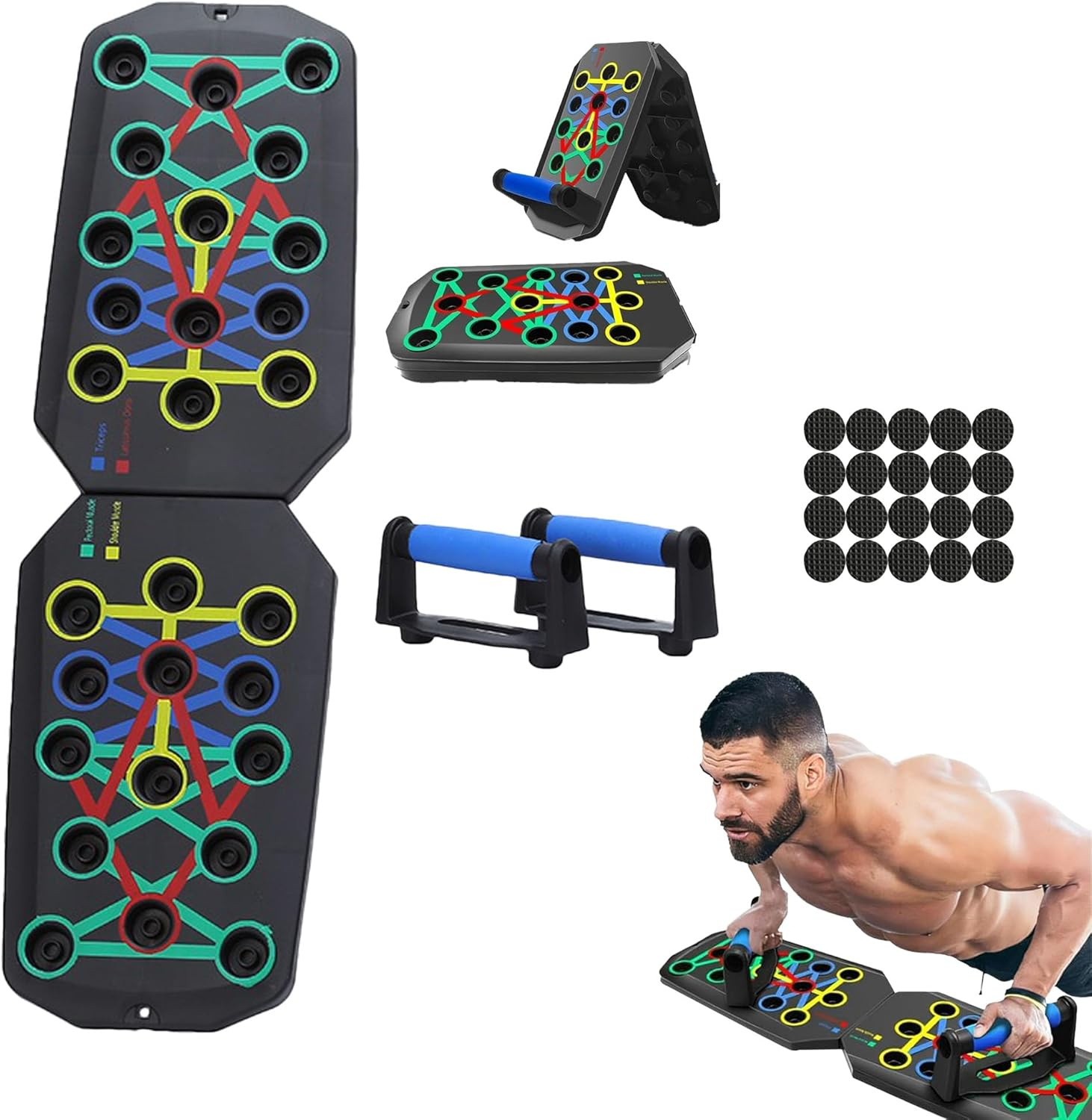 Push-Up Board, Foldable Home Workout Equipment with Color-Coded System Multi-Functional Pushup Stands for Strength Training, Chest, Arms & Core, Portable Gym for Men & Women Fitness Accessories