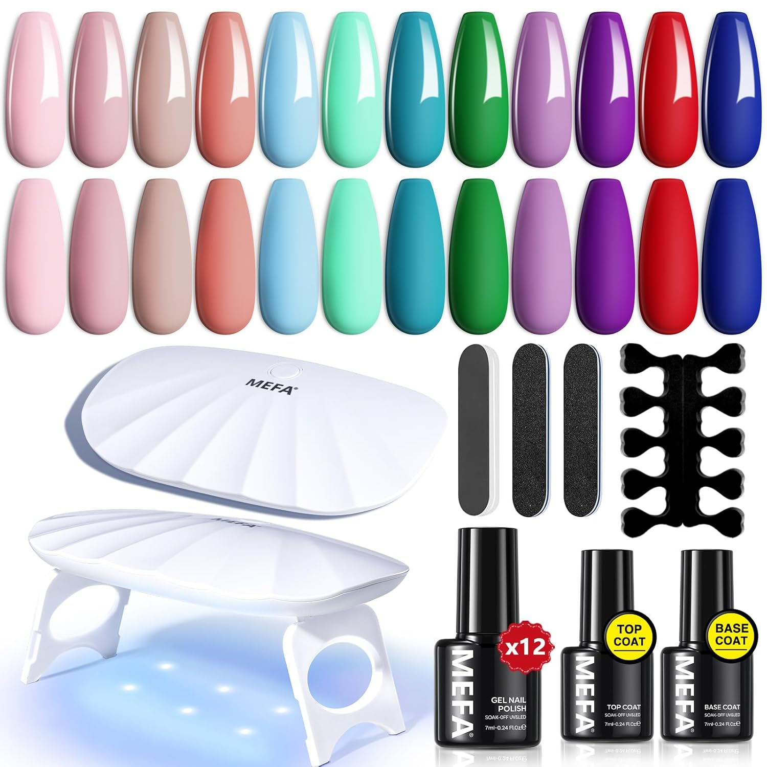 19 Pcs Gel Nail Polish Kit with U V Light, 12 Colors All Seasons Soak off Gel Polish Nail Set with Base Top Coat Essential Manicure Tools Beginners Salon Nails Art