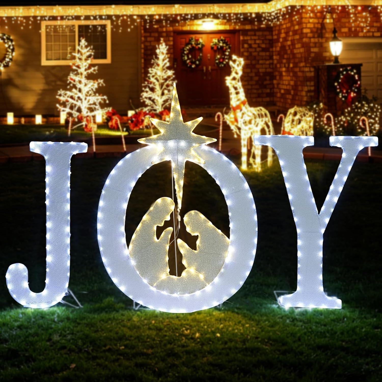 40 Inch Large Outdoor Christmas Decorations Joy Lighted Sign Nativity Scene