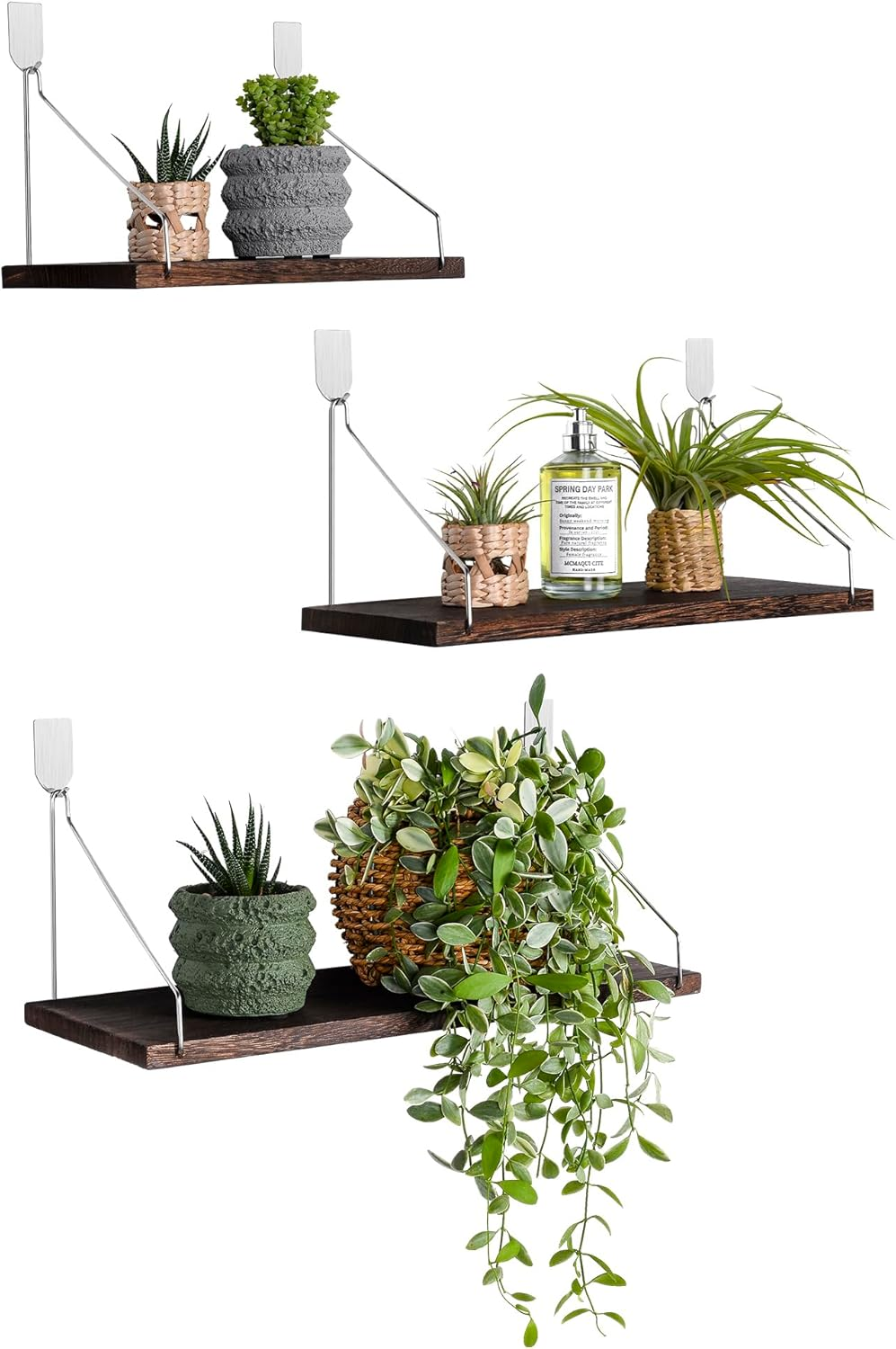 Floating Shelves Set of 3 Rustic Solid Wood Floating Shelf Wall Storage Shelves for Living Room, Bedroom, Bathroom, Kitchen Laundry, Office.No Drill Shelf.(Retro Color L+M+S)