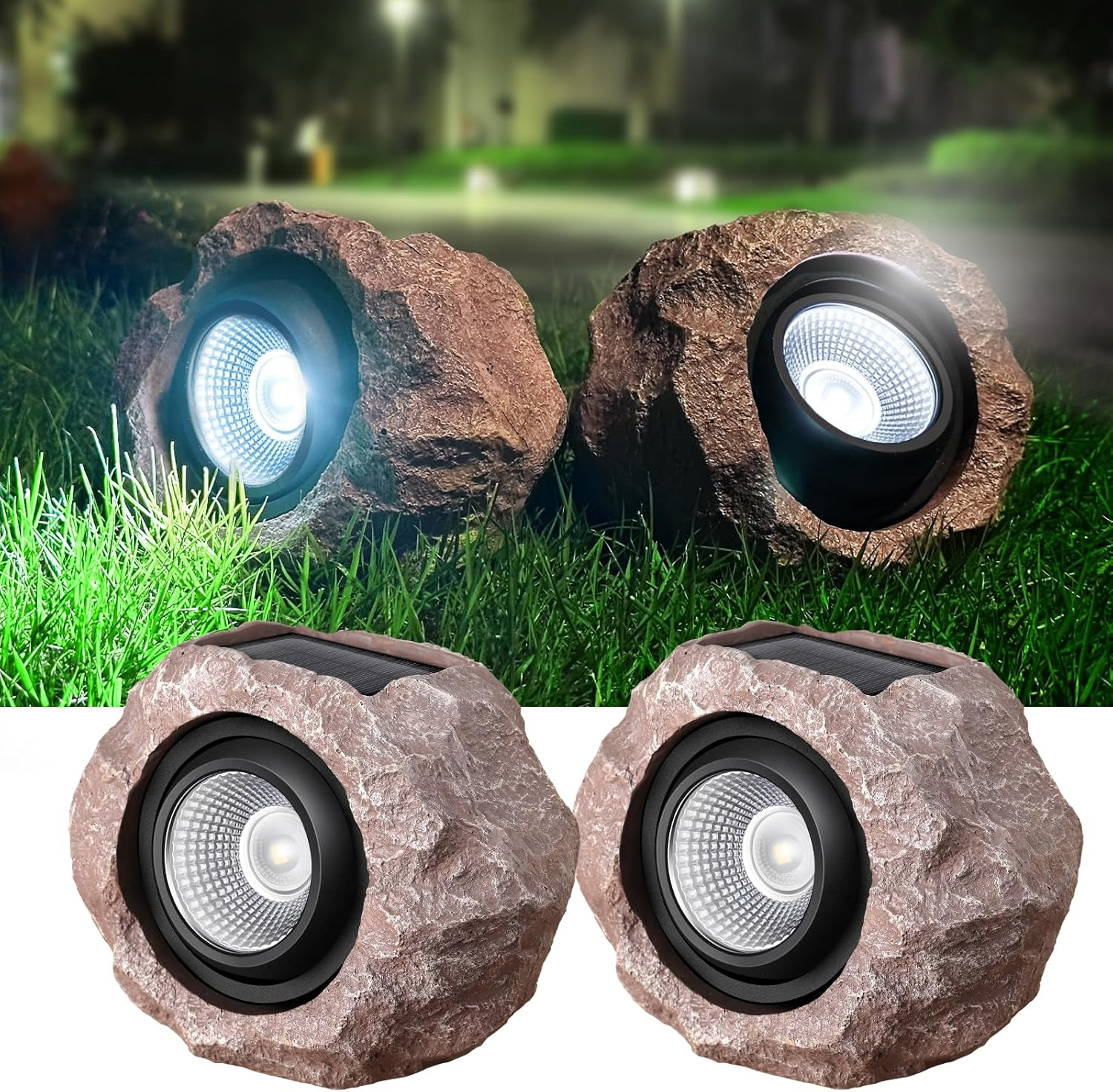 Solar Rock Lights Outdoor, 2 Pack Super Bright Solar Spot Lights Outdoor IP65 Waterproof Solar Yard Lights, Auto On/Off Garden Decor for outside Paths, Sidewalks, Yards, Landscapes, Patios