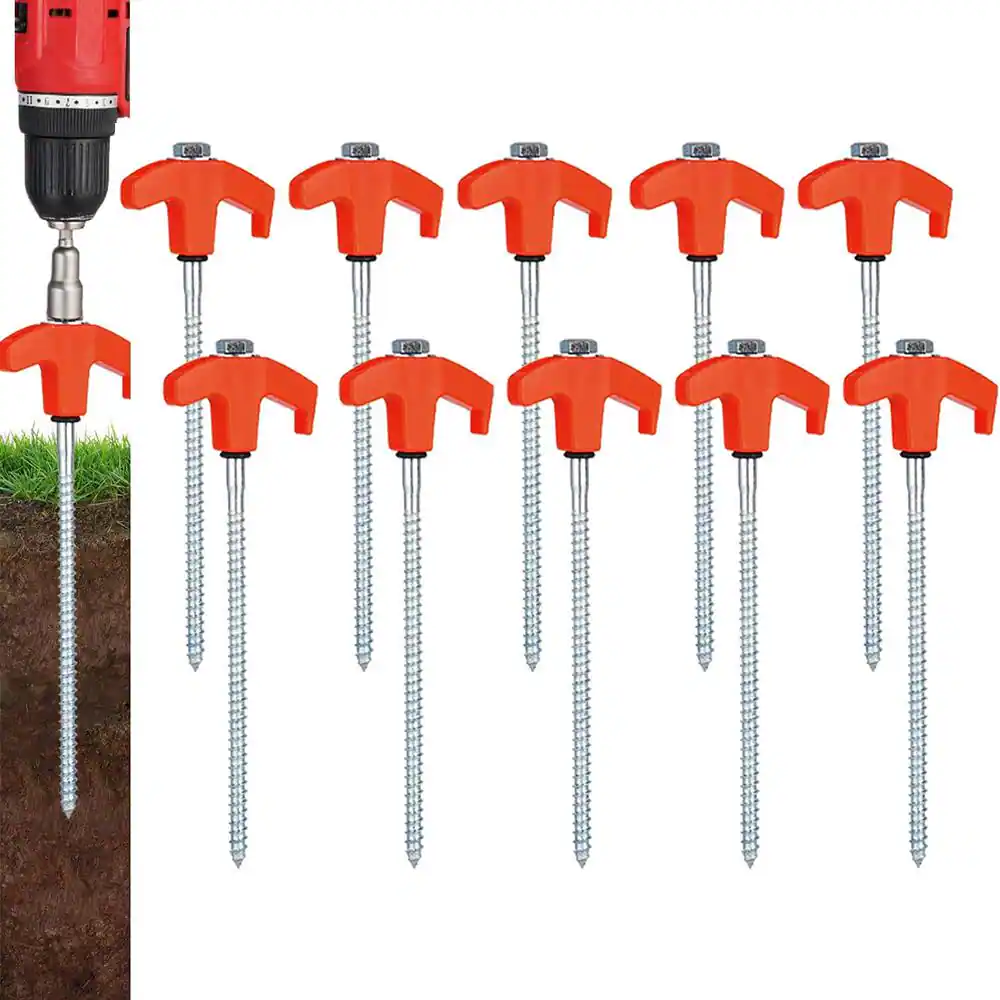 10 In. Screw in Tent Stake Carbon Steel Nail Heavy-Duty Metal Stake Orange ( 10-Pack)